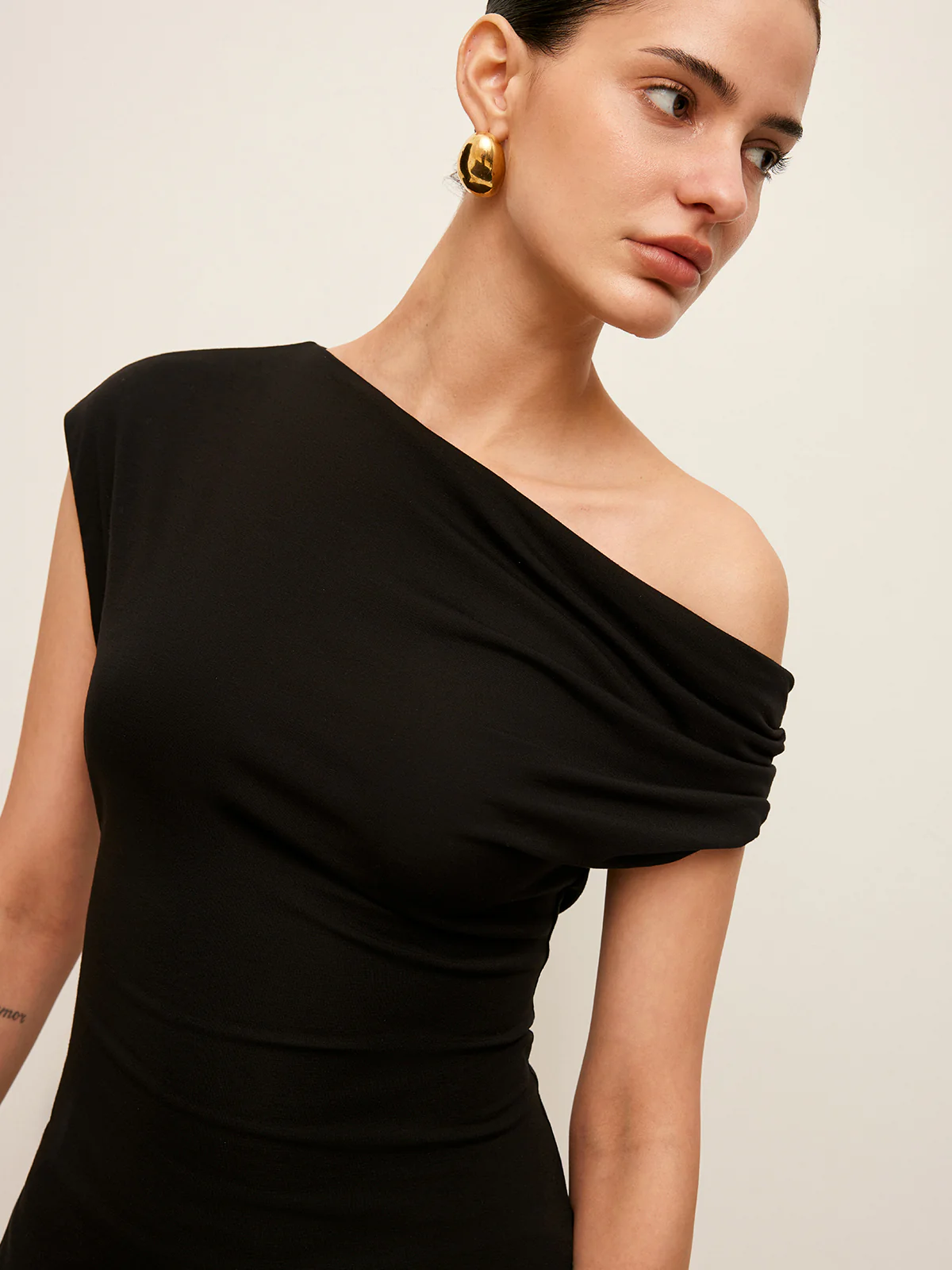 Asymmetrical-Neck Split Blouse - Takermore