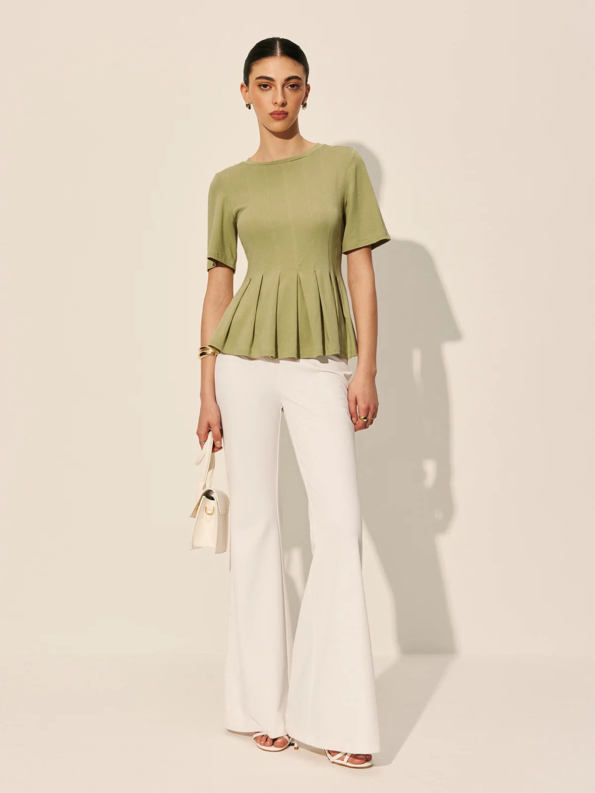 Pleated Peplum Ribbed Top - Takermore
