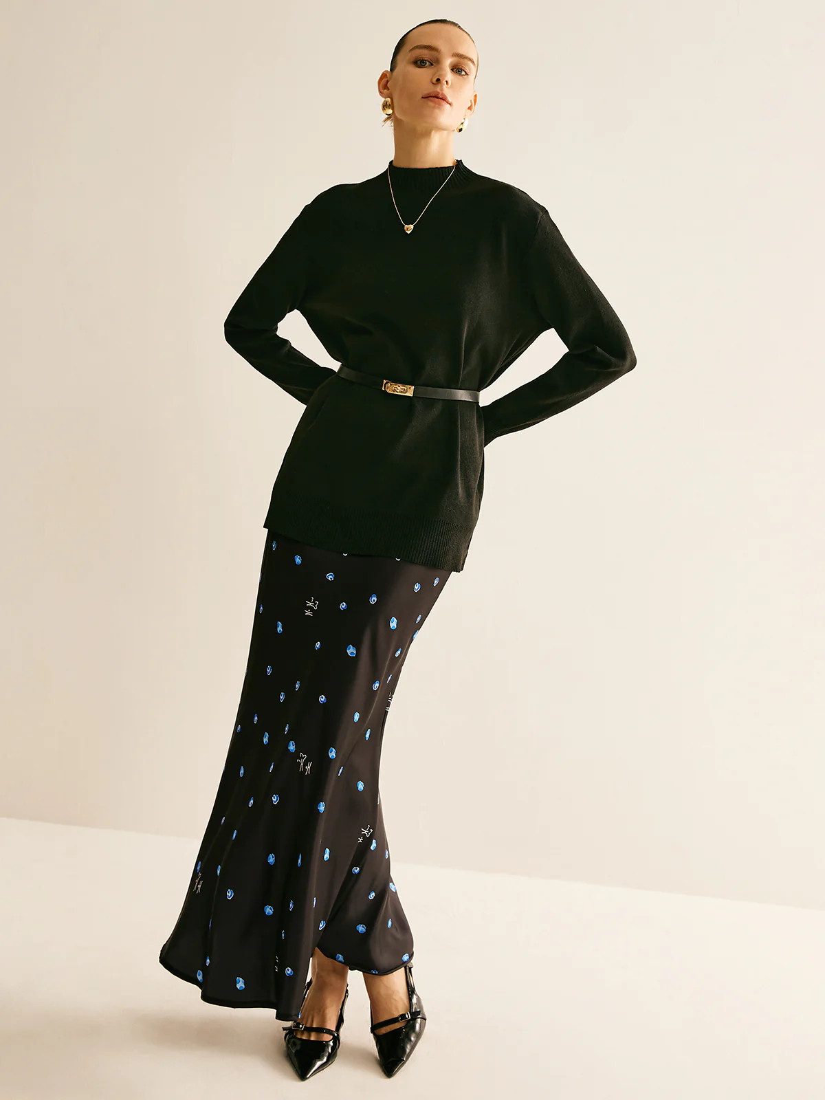 Plain Mock Neck Versatile Belted Sweater - Takermore