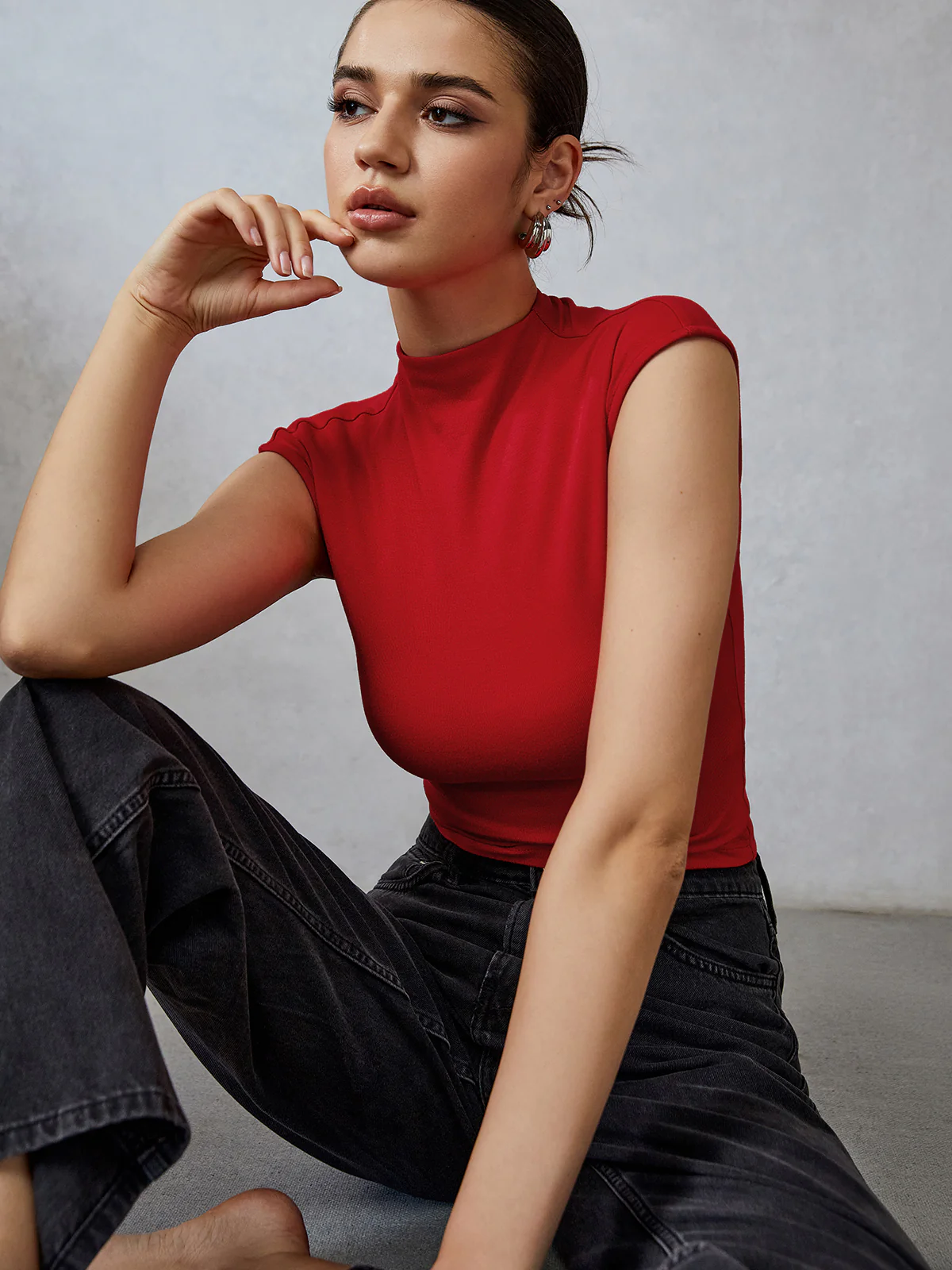 Mock Neck Cap Sleeve T-Shirt - Takermore