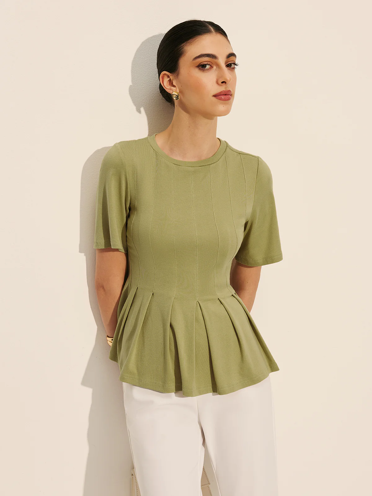 Pleated Peplum Ribbed Top - Takermore