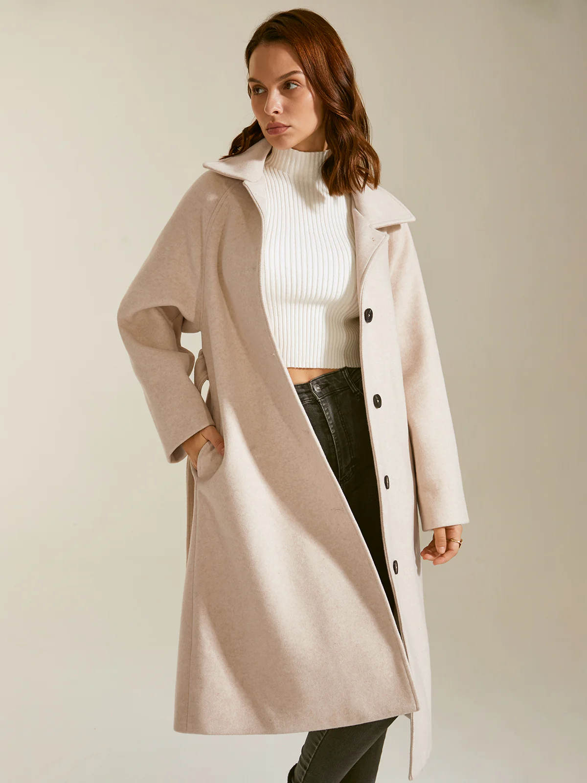 Brushed Wool Long Belted Overcoat - Takermore