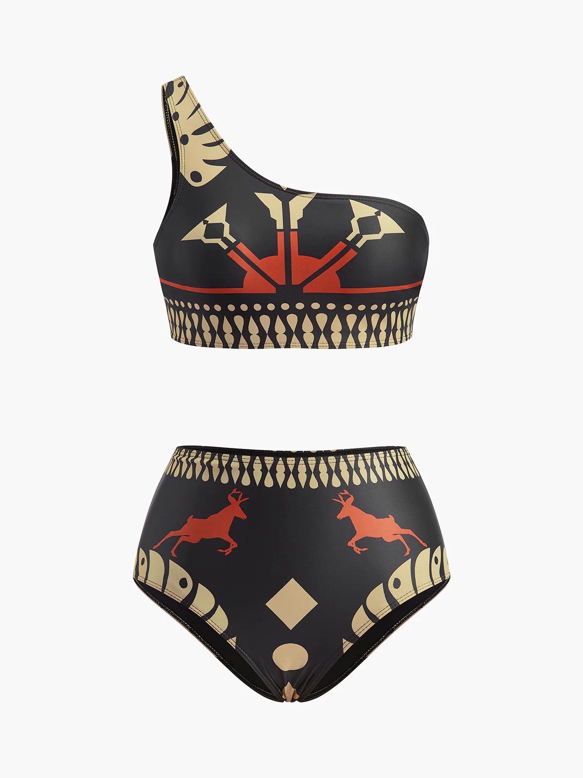 Tribal Print One-Shoulder Bikini Set - Takermore