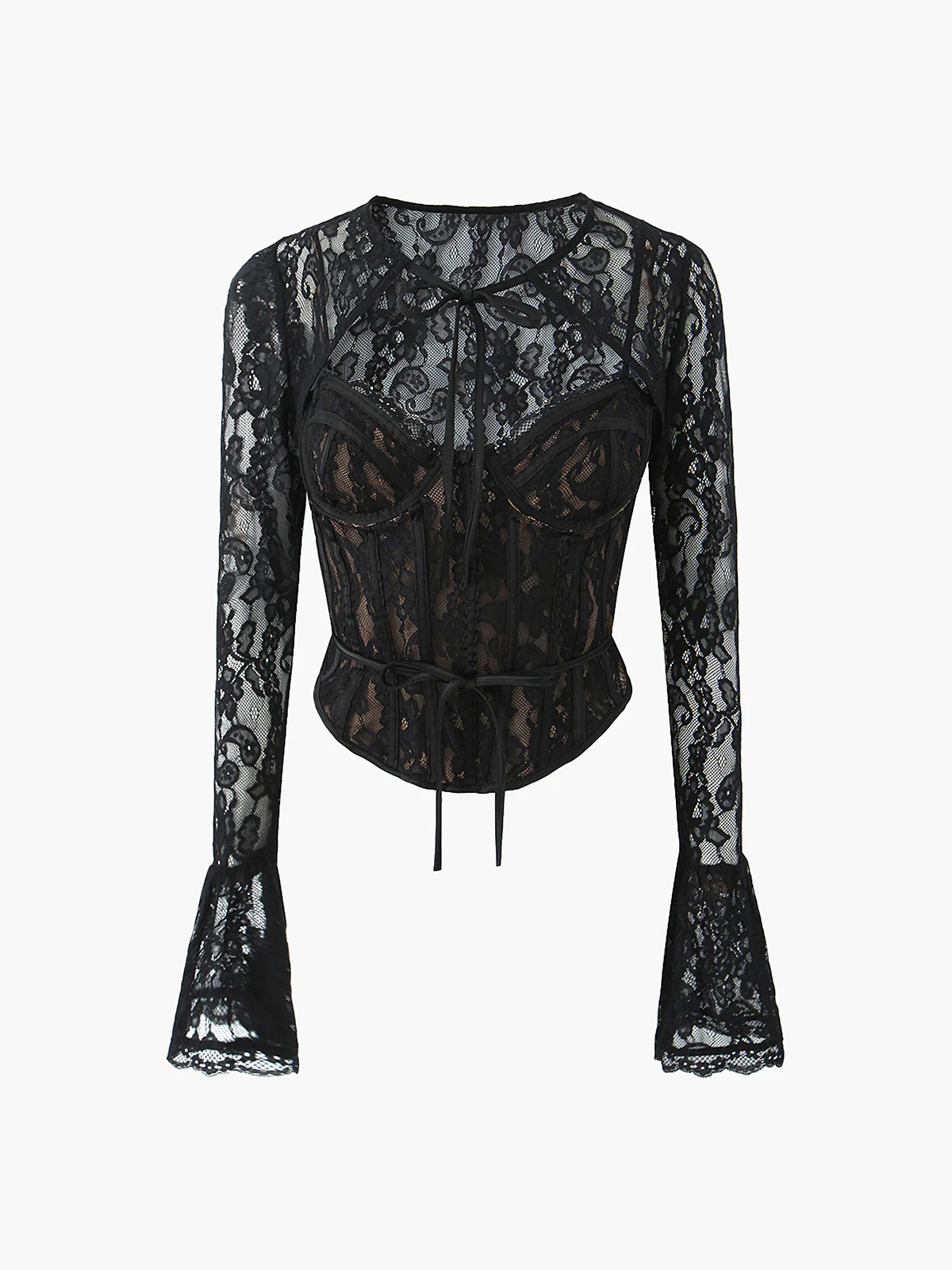 Semi-Sheer Sweetheart Neck Lace Tie Top - Takermore