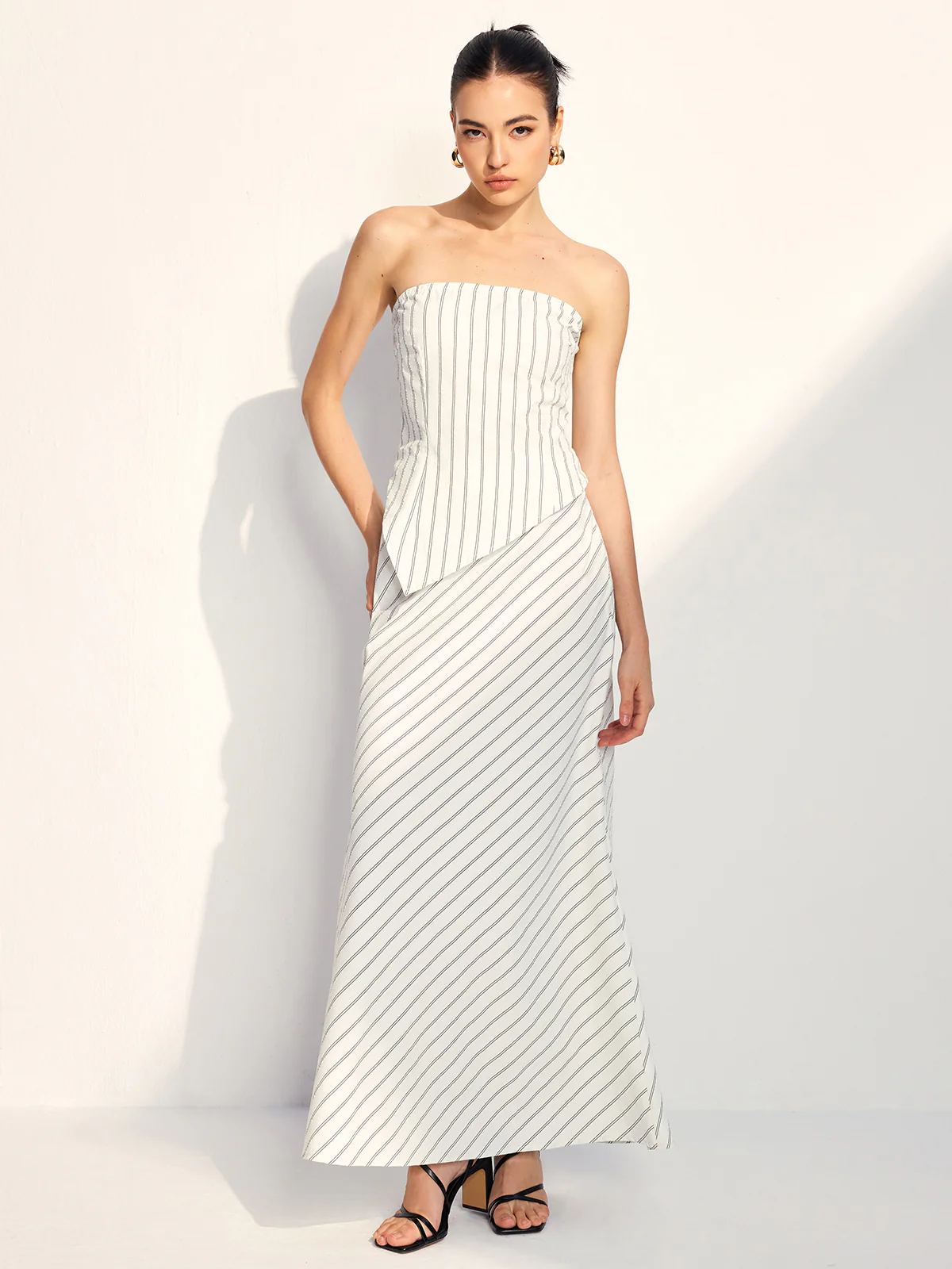 Asymmetrical Stripe Tube Skirt Set - Takermore