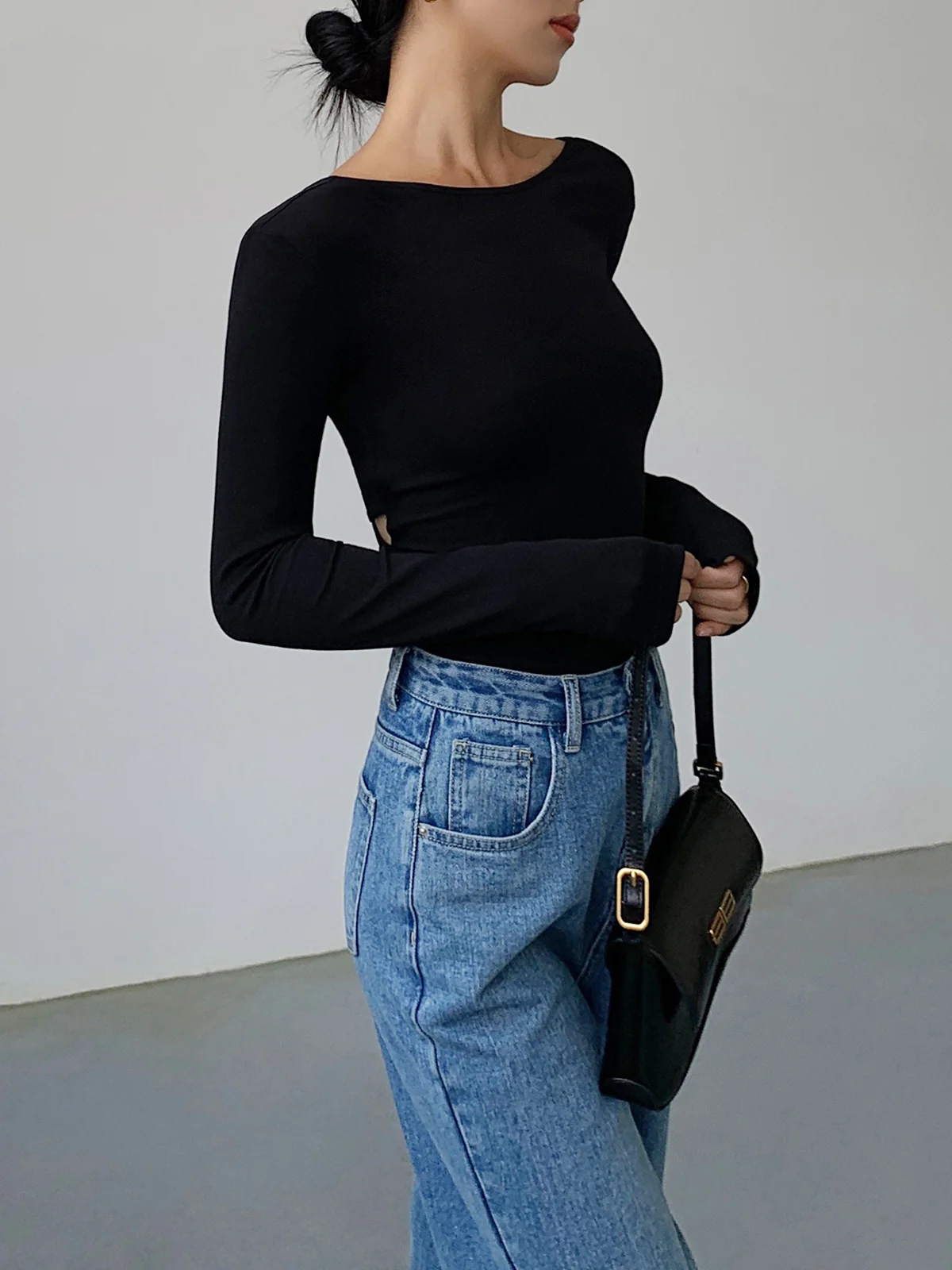 V-Shape Open Back Long Sleeve Shirt - Takermore