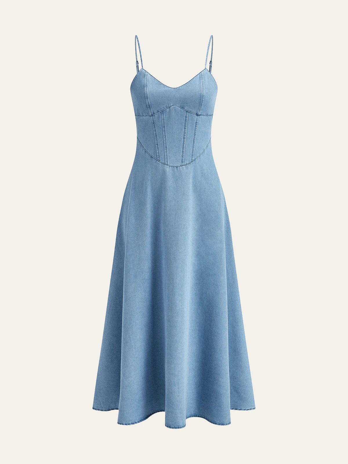 Denim Spaghetti Strap Midi Dress - Takermore