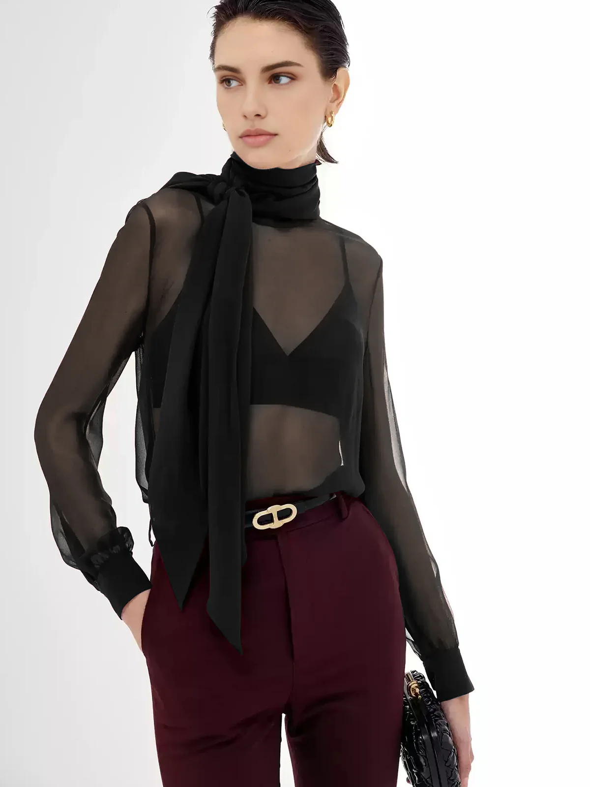 Sheer Bow Chiffon Blouse - Takermore