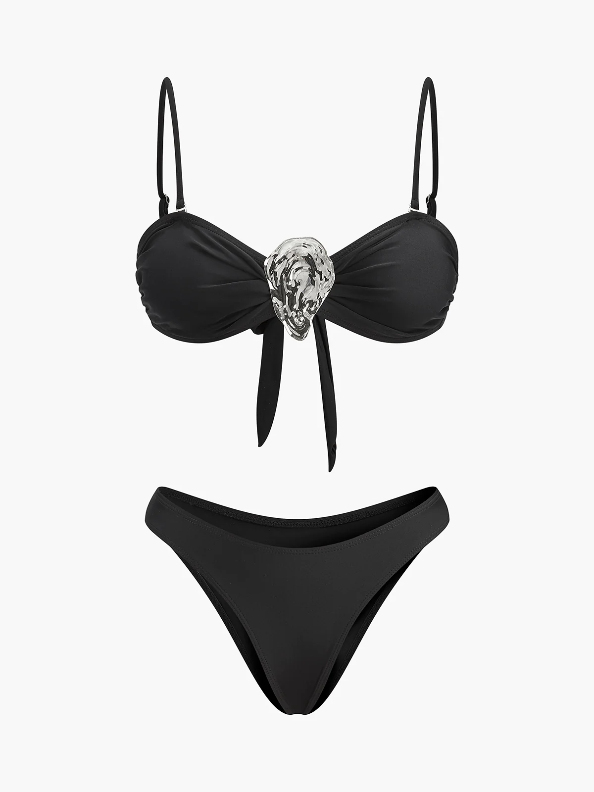 Metal Accent Tie-Front Bikini Set - Takermore