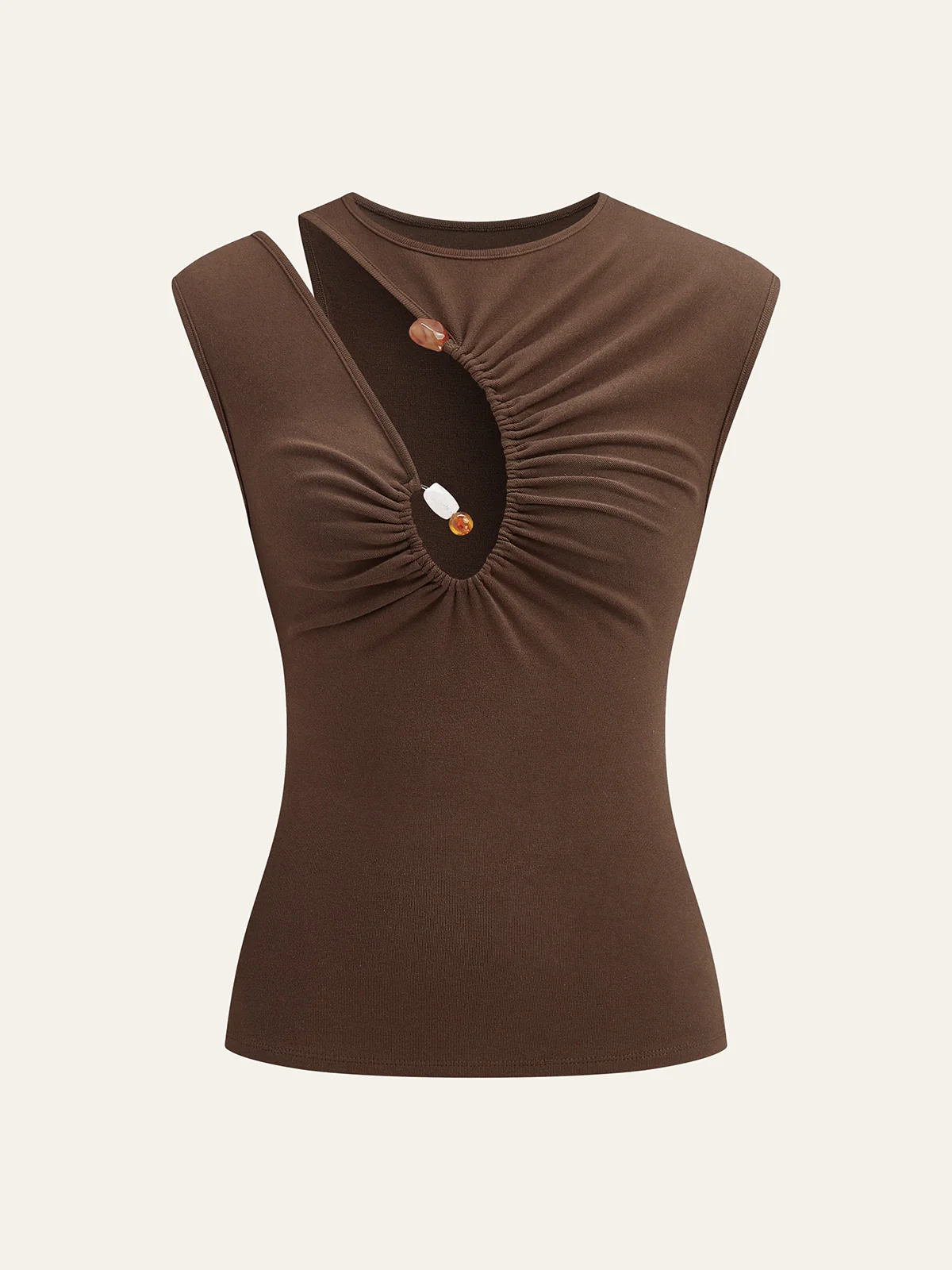 Asymmetrical Ruched Top With Button Detail - Takermore