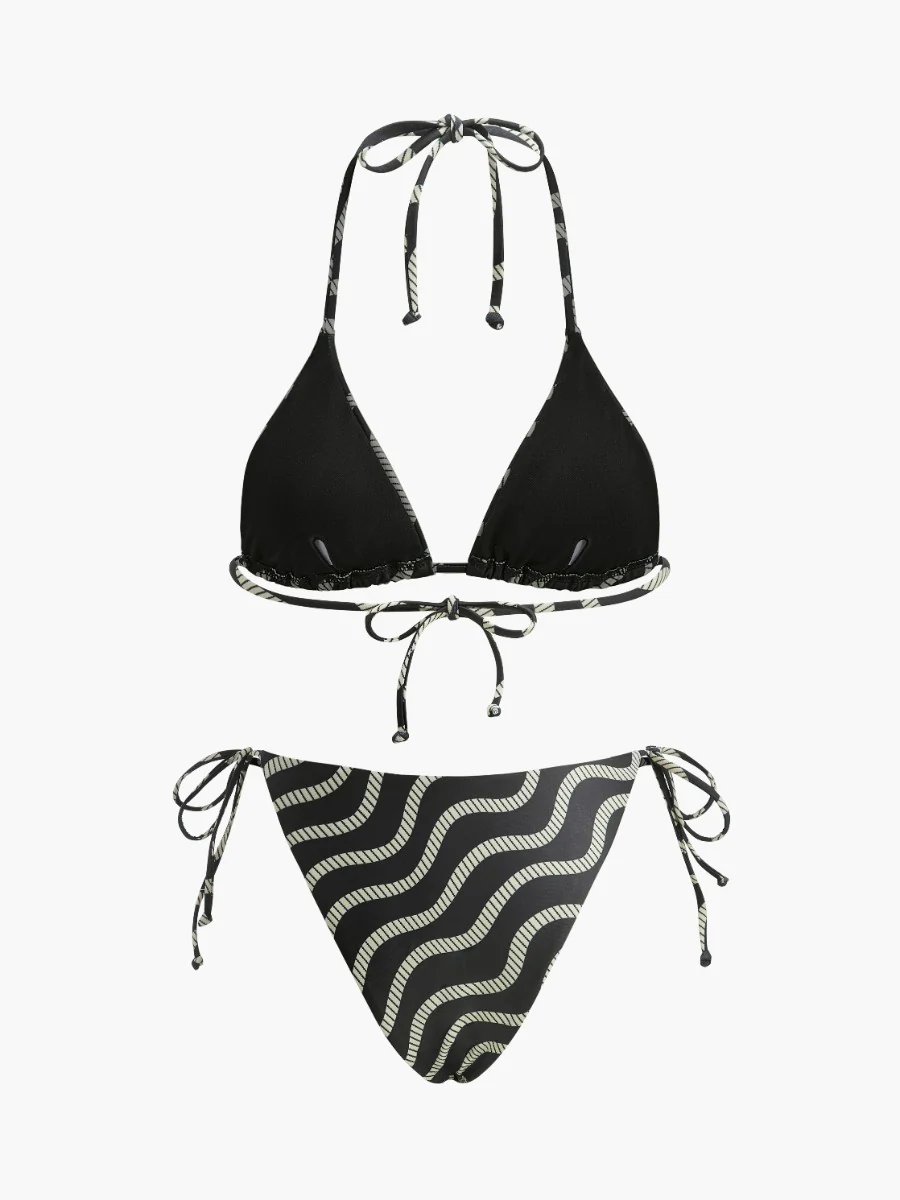 Wave Pattern Triangle Bikini Set - Takermore