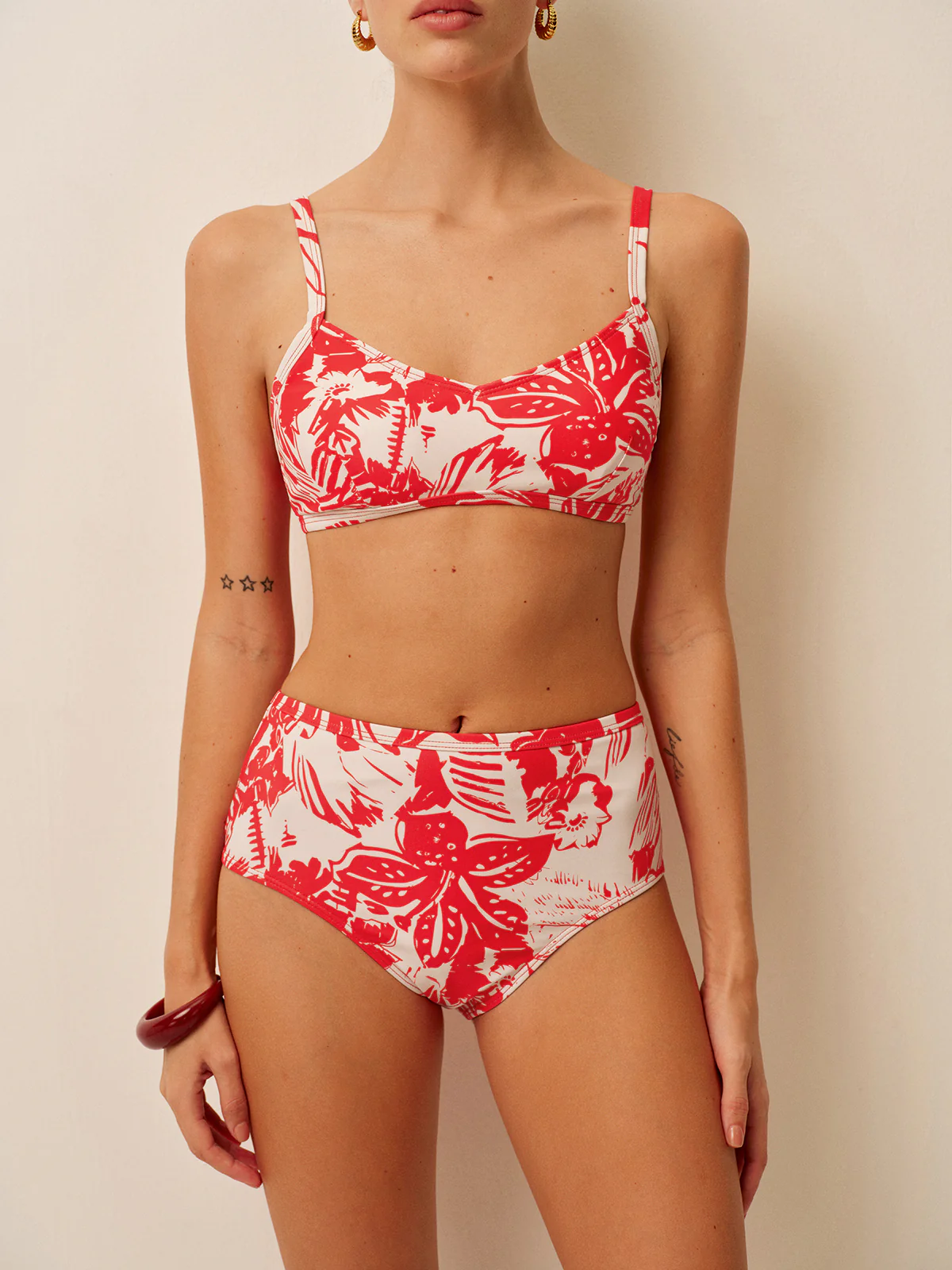 Tropical Print Metal Clasp Bikini Set - Takermore