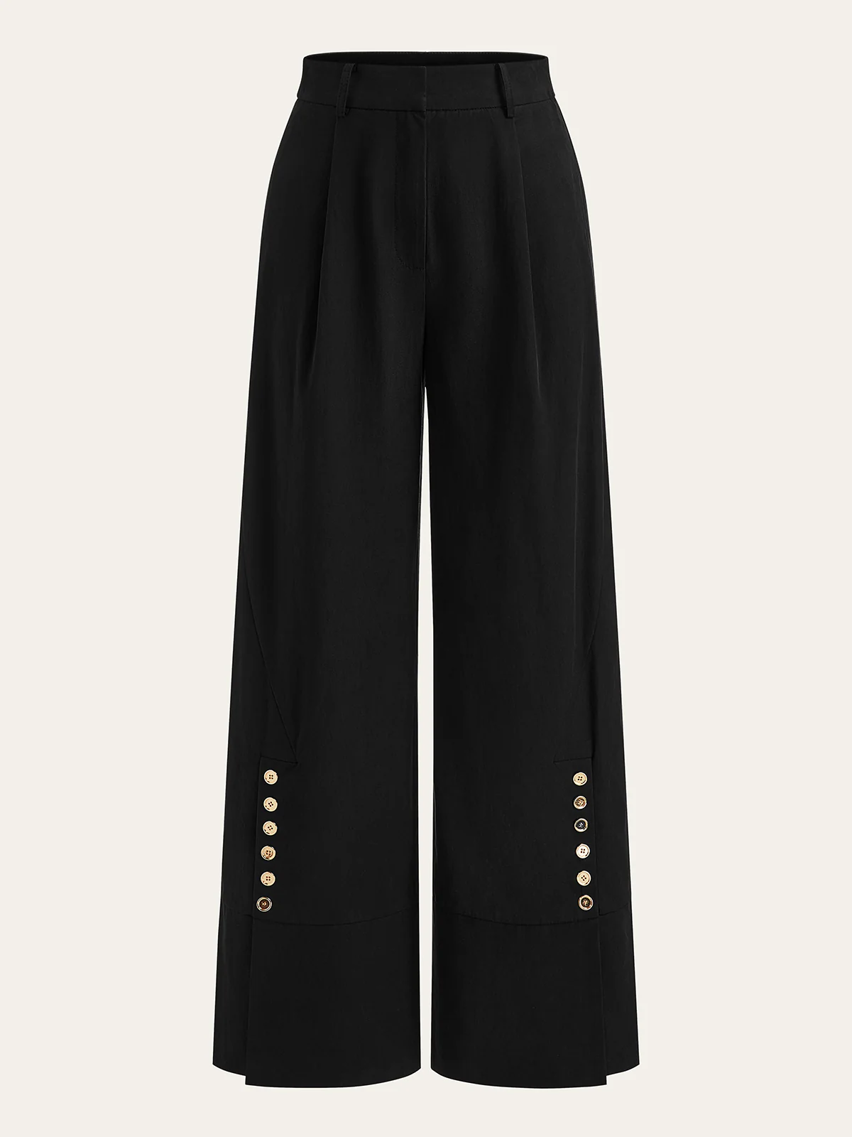 Button Detail Wide-Leg Pants - Takermore