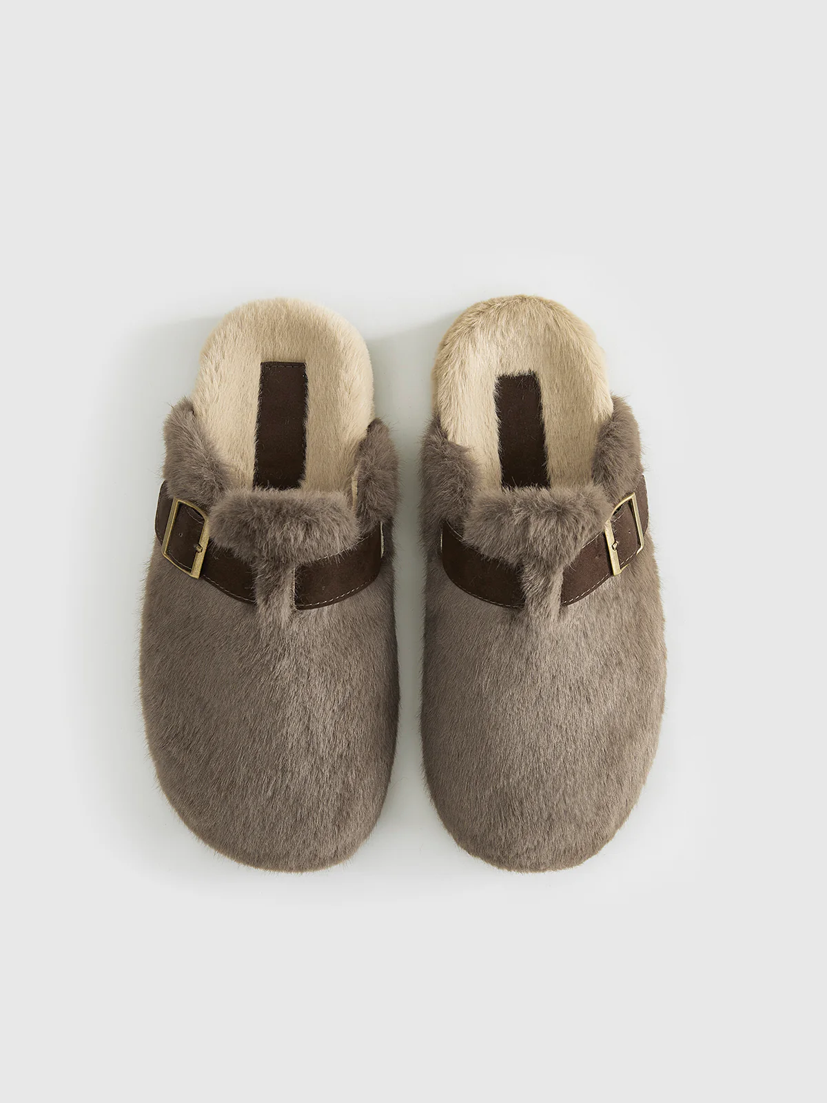 Belt-Design Furry Mule Slippers - Takermore