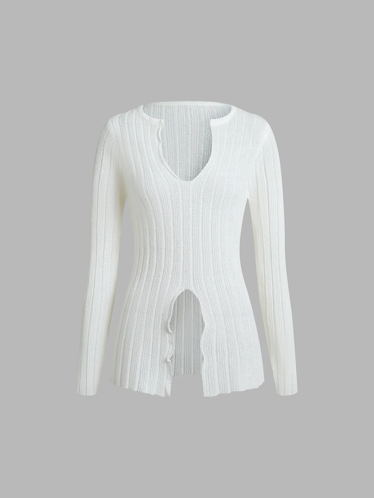 V-Neck Slit Knit Top - Takermore