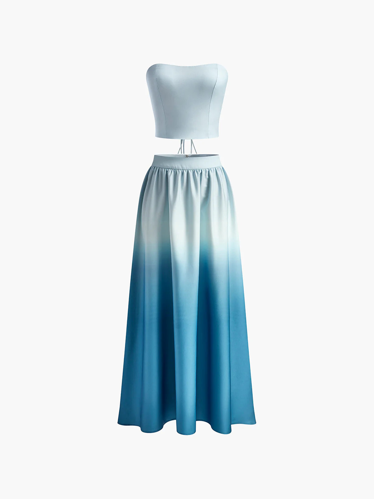 Gradient Lace Up Tube Long Skirt Set - Takermore
