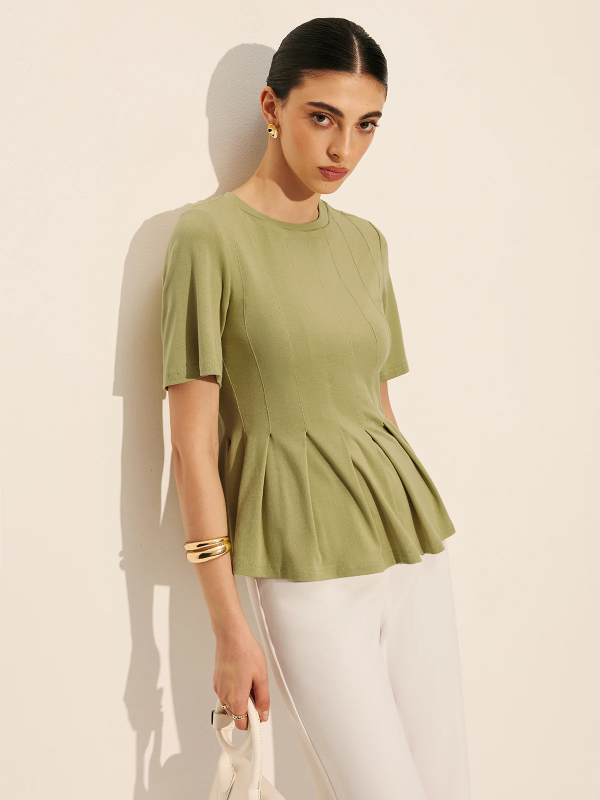 Pleated Peplum Ribbed Top - Takermore