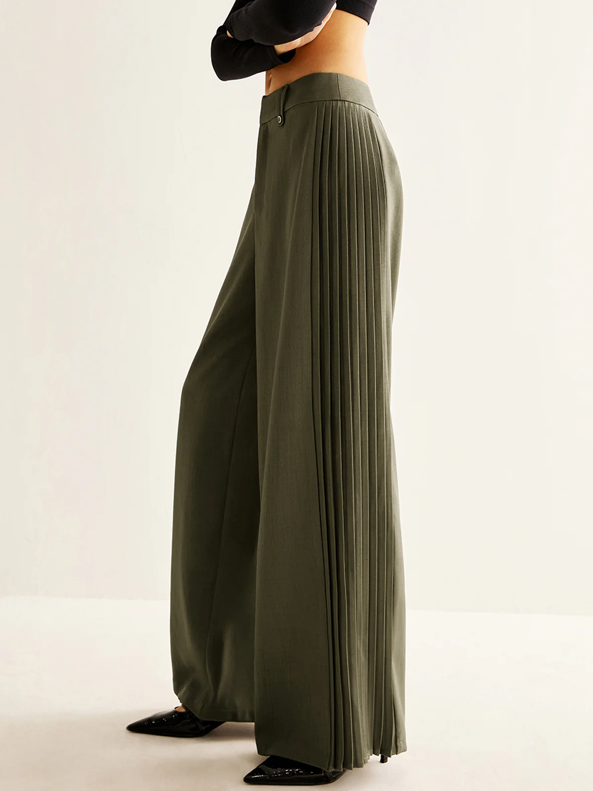 Side Pleated Wide-Leg Pants - Takermore