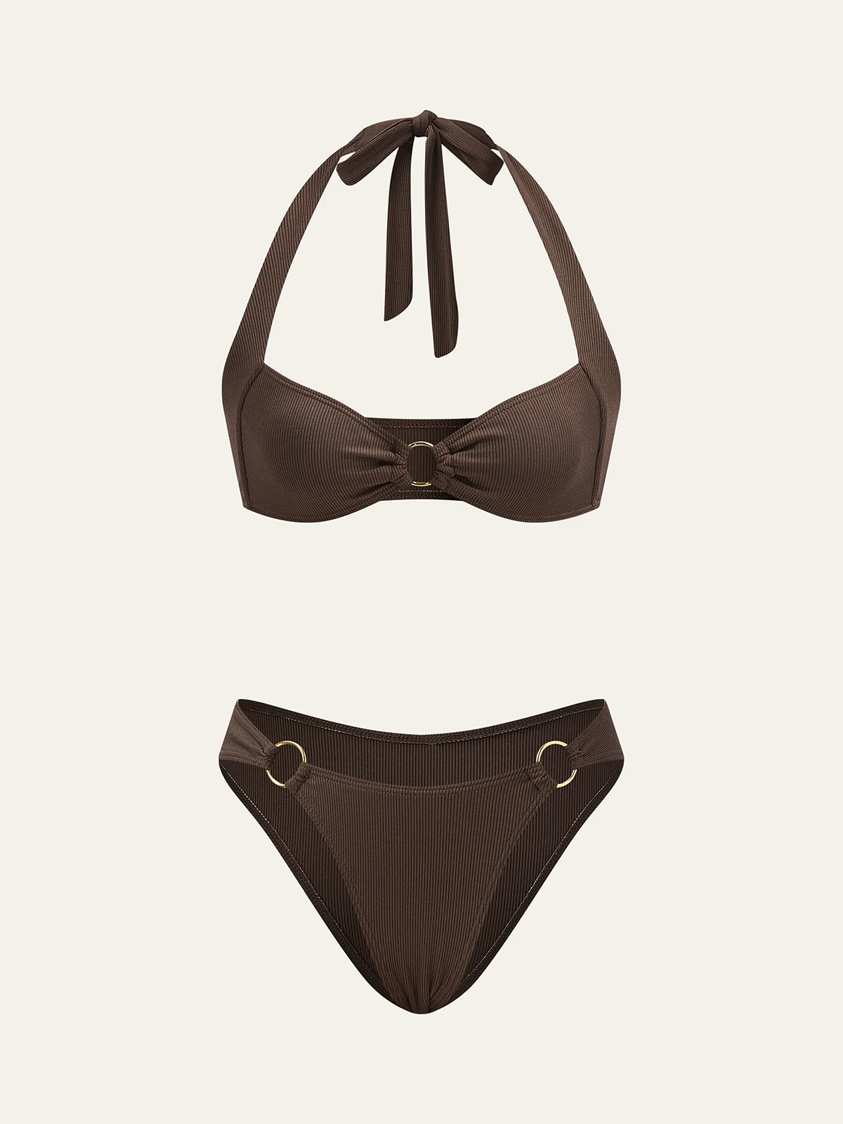 Ring Detail Halter Bikini Set - Takermore