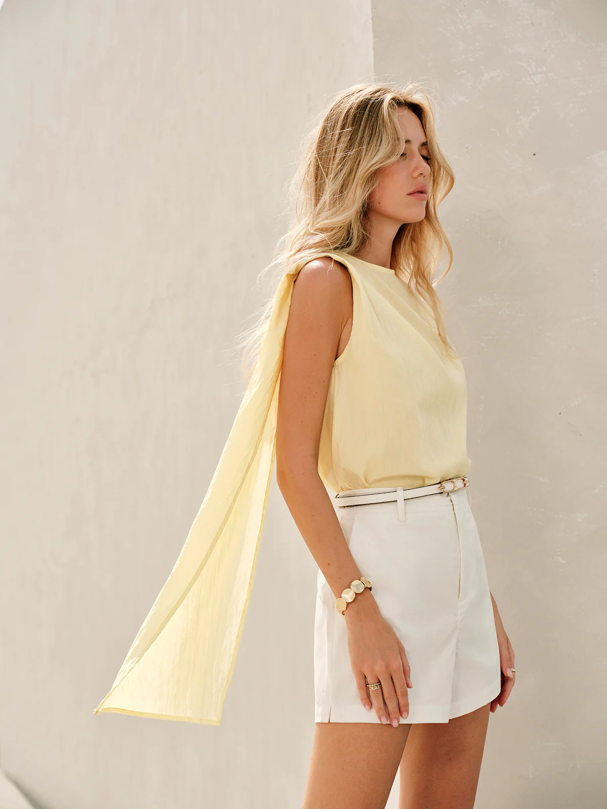 Semi-Sheer Cowl-Neck Sash Back Blouse - Takermore