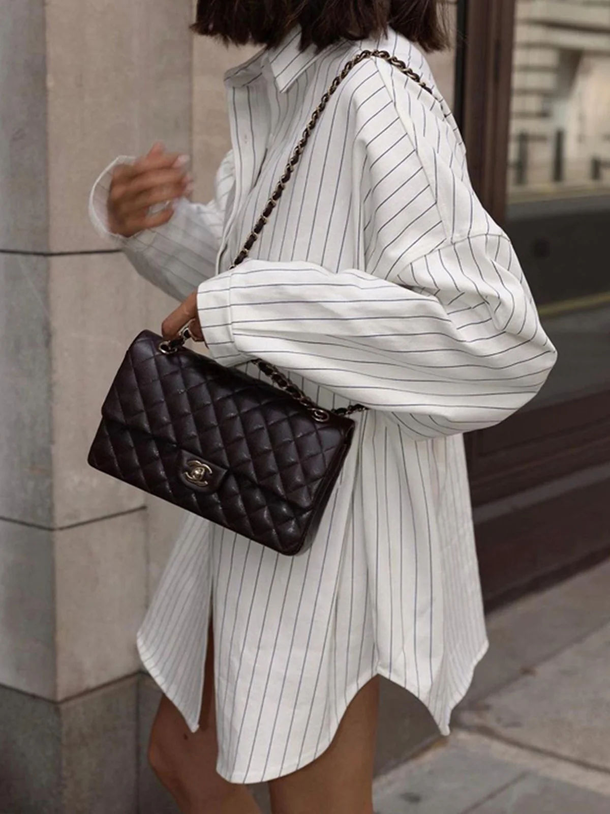 Oversized Striped Large Pockets Shirt - Takermore