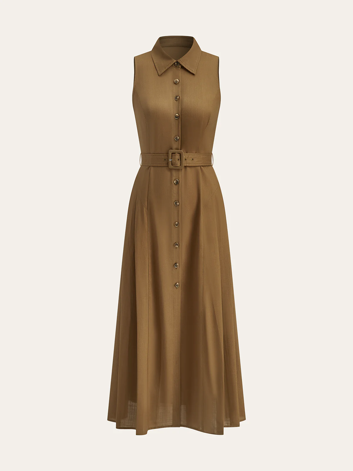 Belted Button Sleeveless Maxi Dress - Takermore