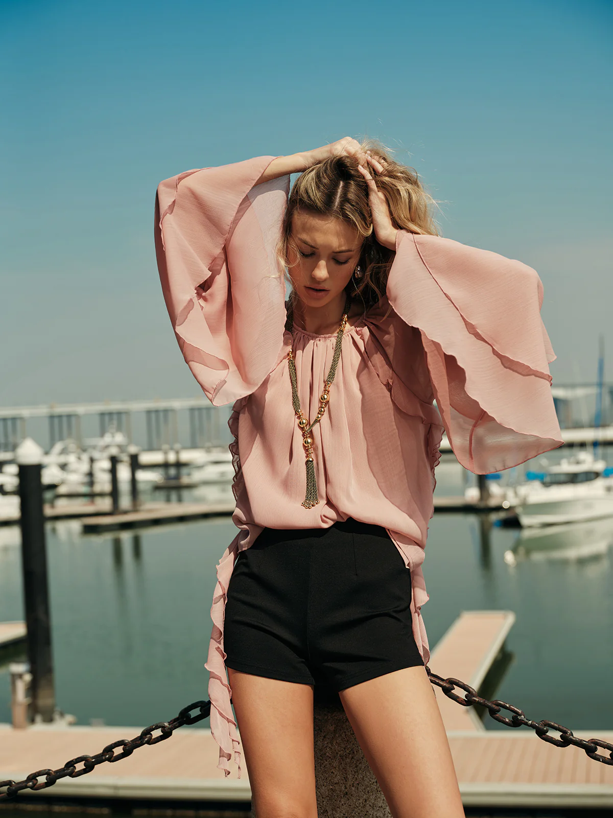 Chiffon Ruffle Sleeve Blouse - Takermore