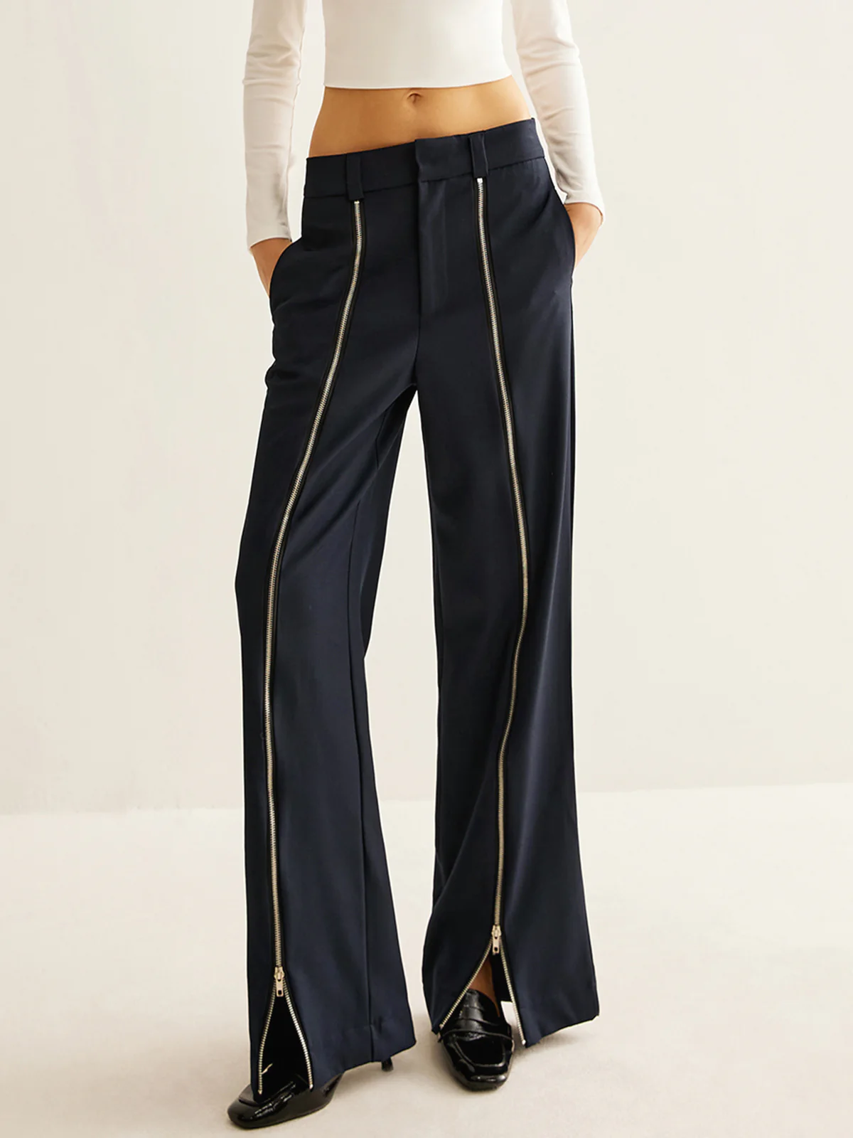 Front Zipper Straight Pants - Takermore