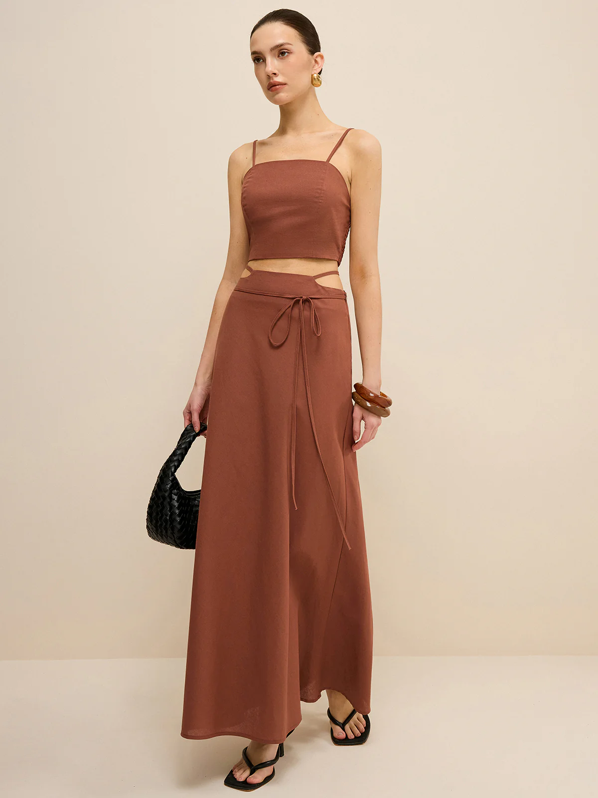 Cut-Out Waist Tie-Detail Skirt Set - Takermore