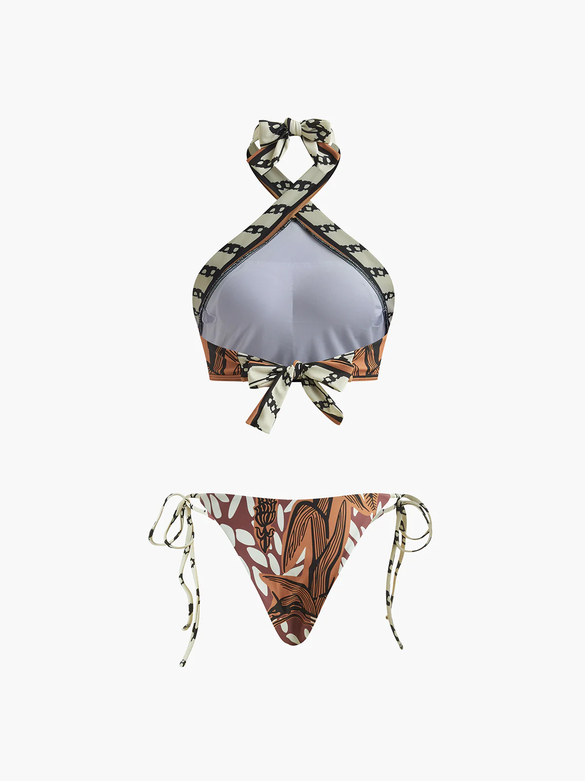 Retro Print Halter Bikini Set - Takermore