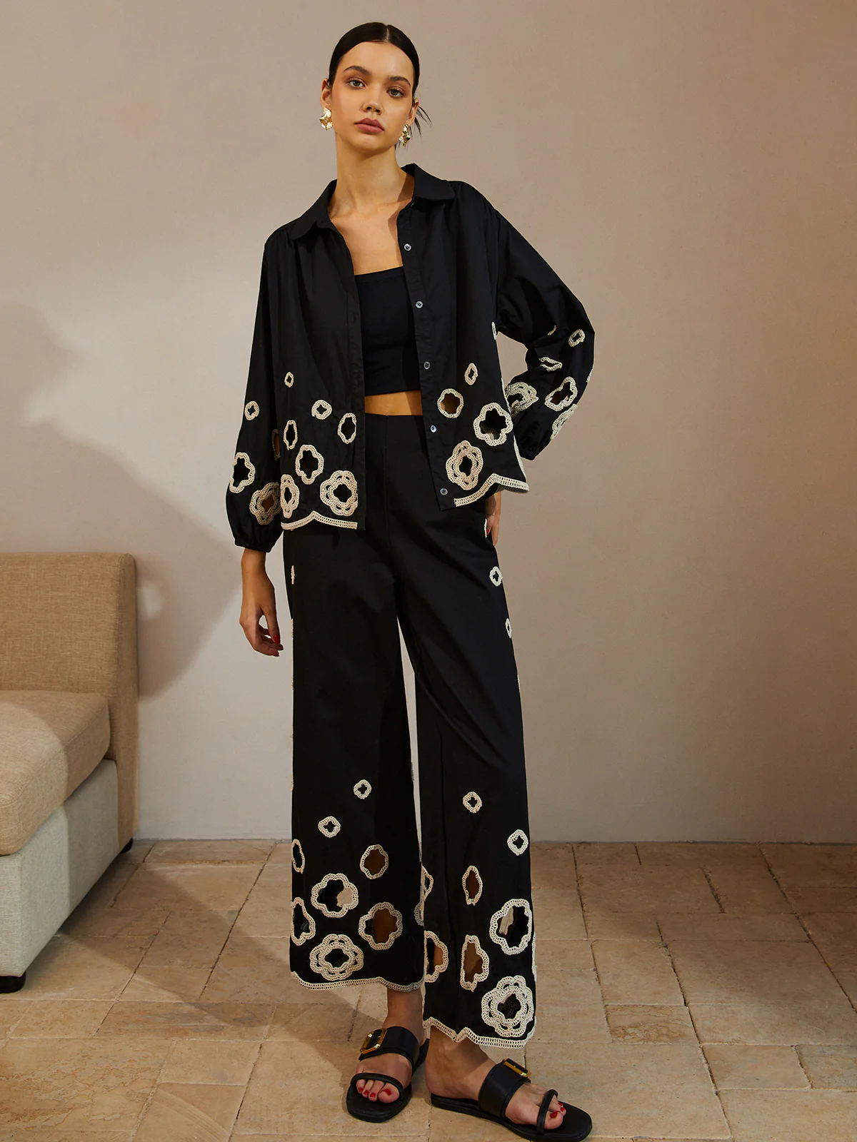 Cotton Hollow Embroidered Blouse - Takermore