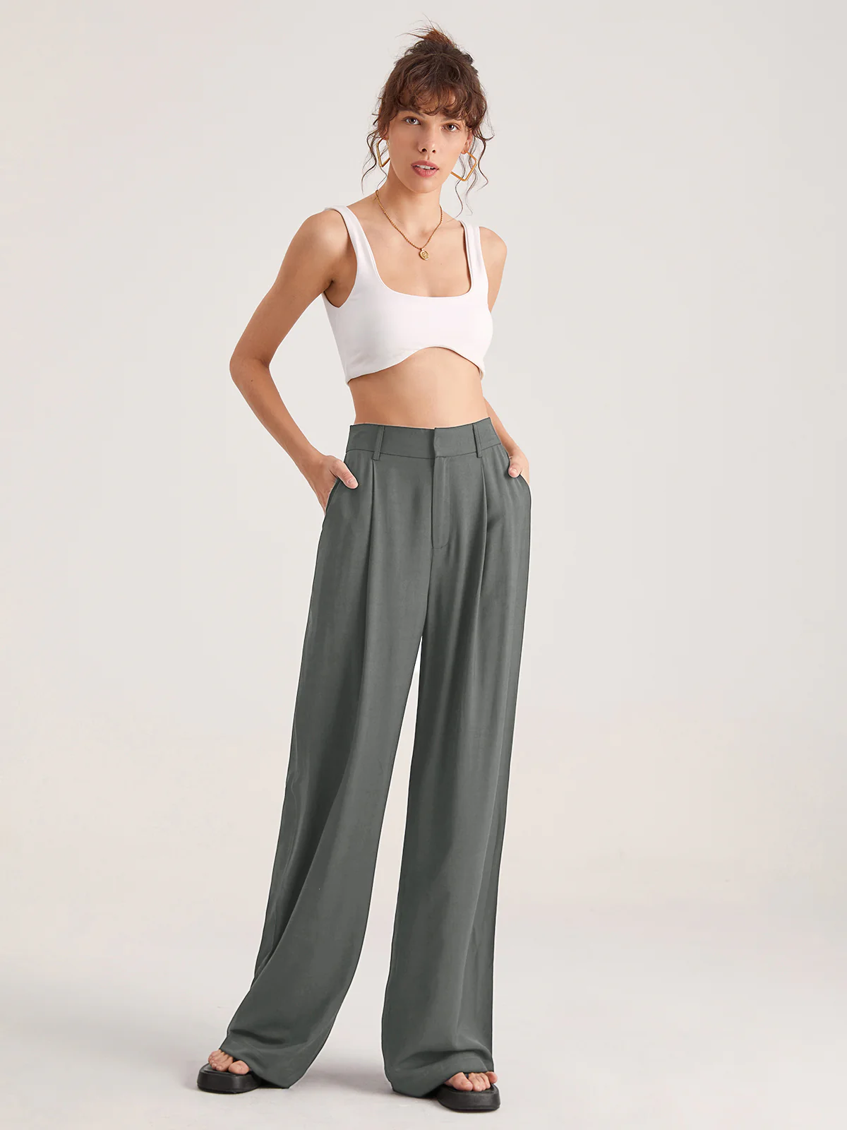 Oversized High Waisted Pleat Front Trousers - Takermore