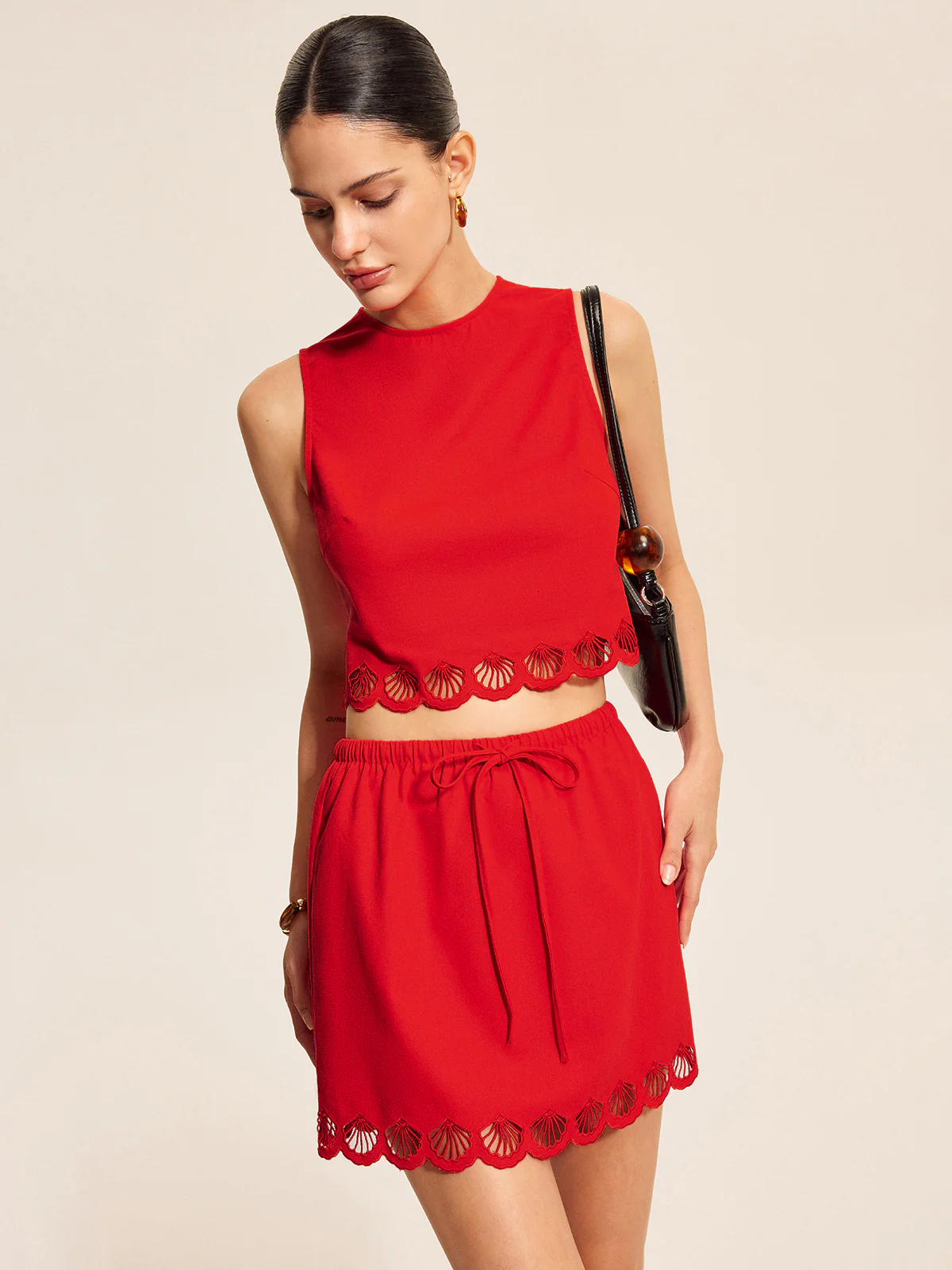 Cotton & Linen Scalloped Trim Skirt Set - Takermore