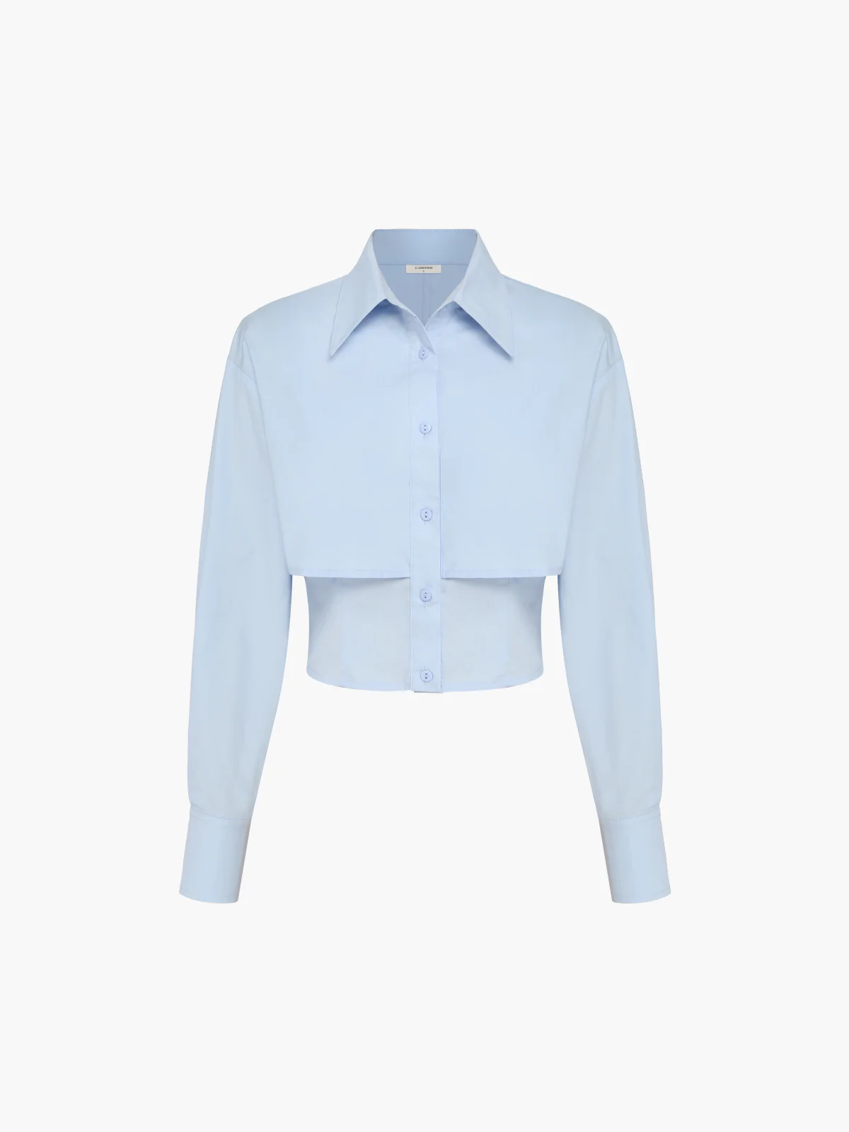 Baby Blue Open Collar Double Layer Crop Shirt - Takermore