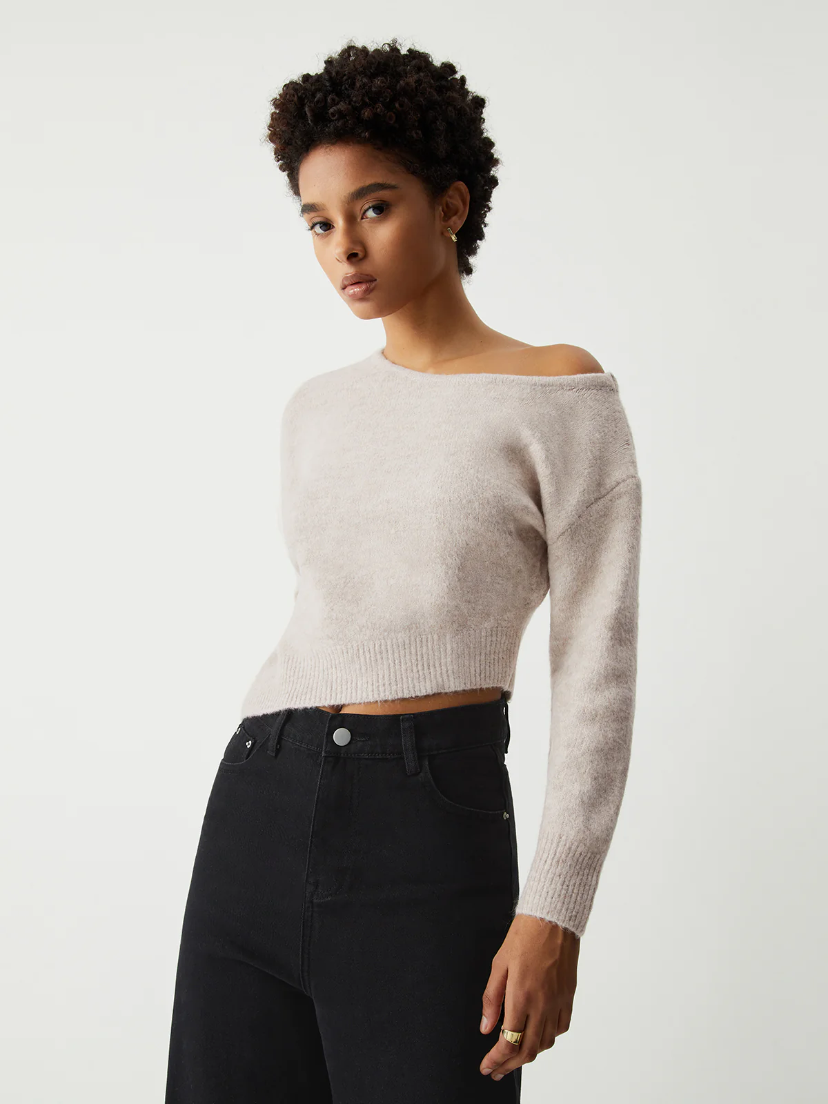 Oatmeal Oblique Hem Sweater - Takermore