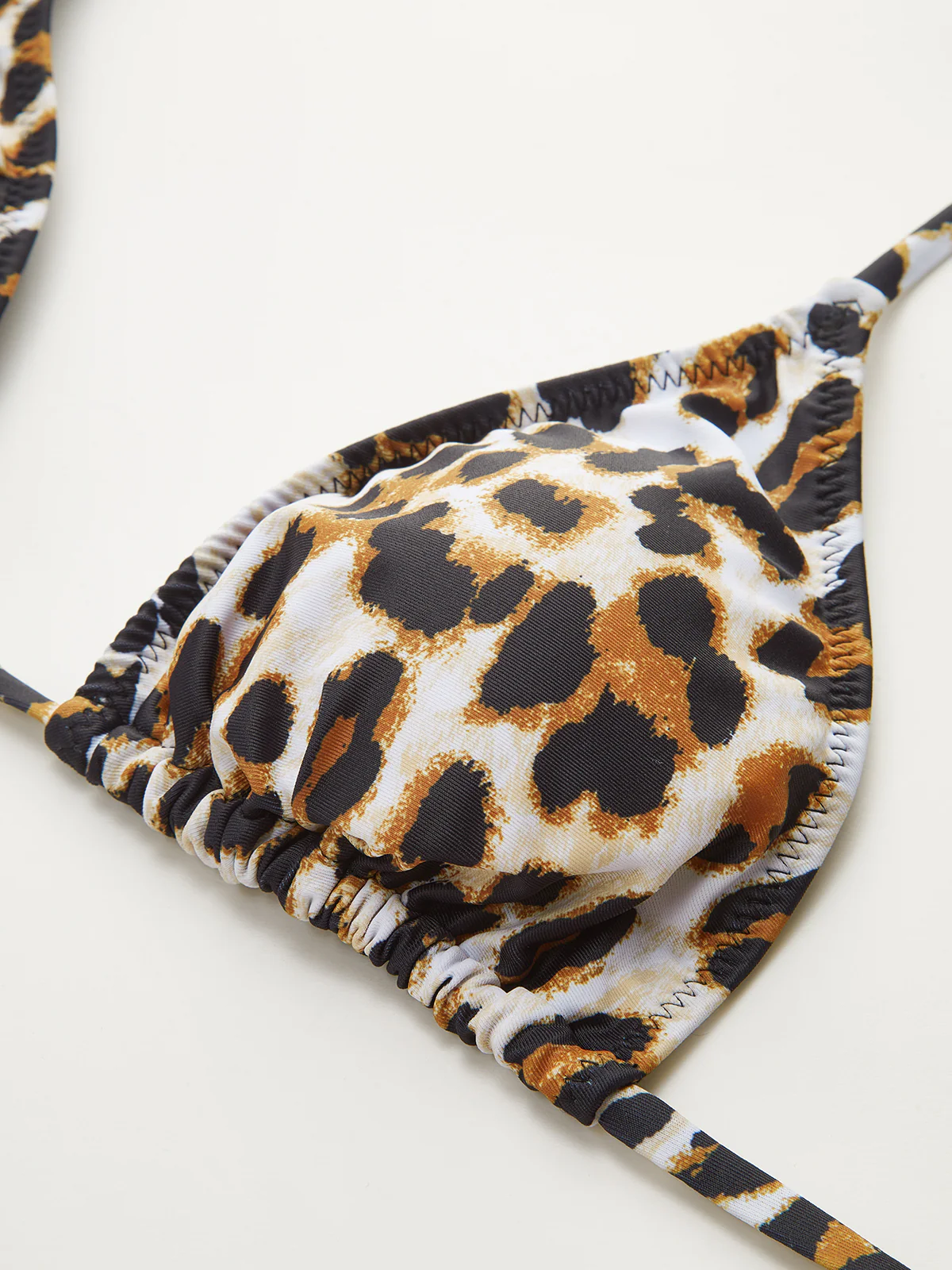 Leopard Print Triangle Bikini Top with Tie-Back - Takermore