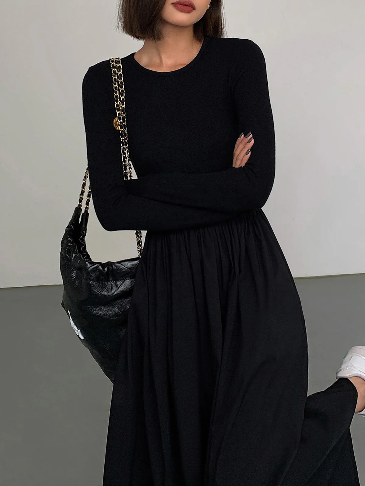 Leisure Pockets Long Sleeve Long Dress - Takermore