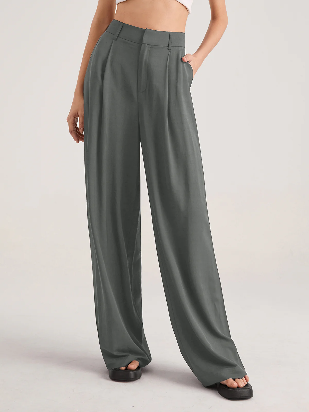 Oversized High Waisted Pleat Front Trousers - Takermore