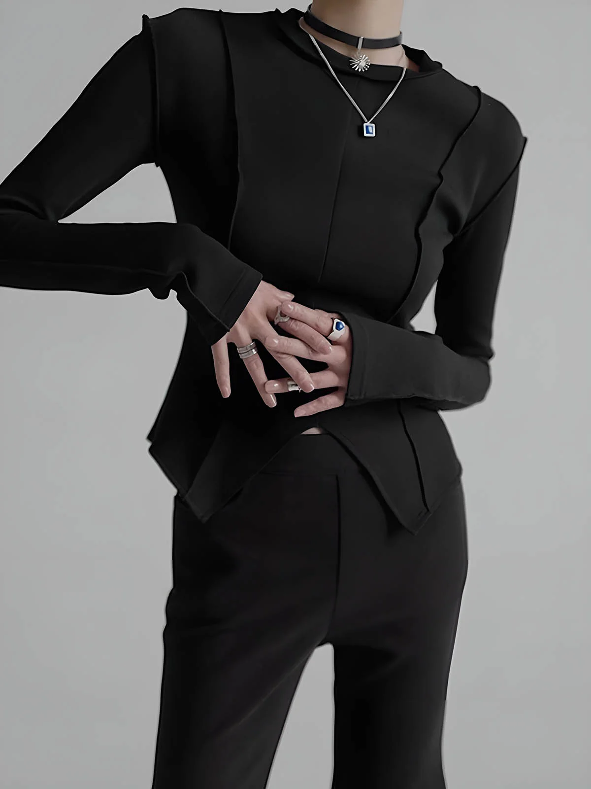 Piping Slim Jersey Blouse - Takermore