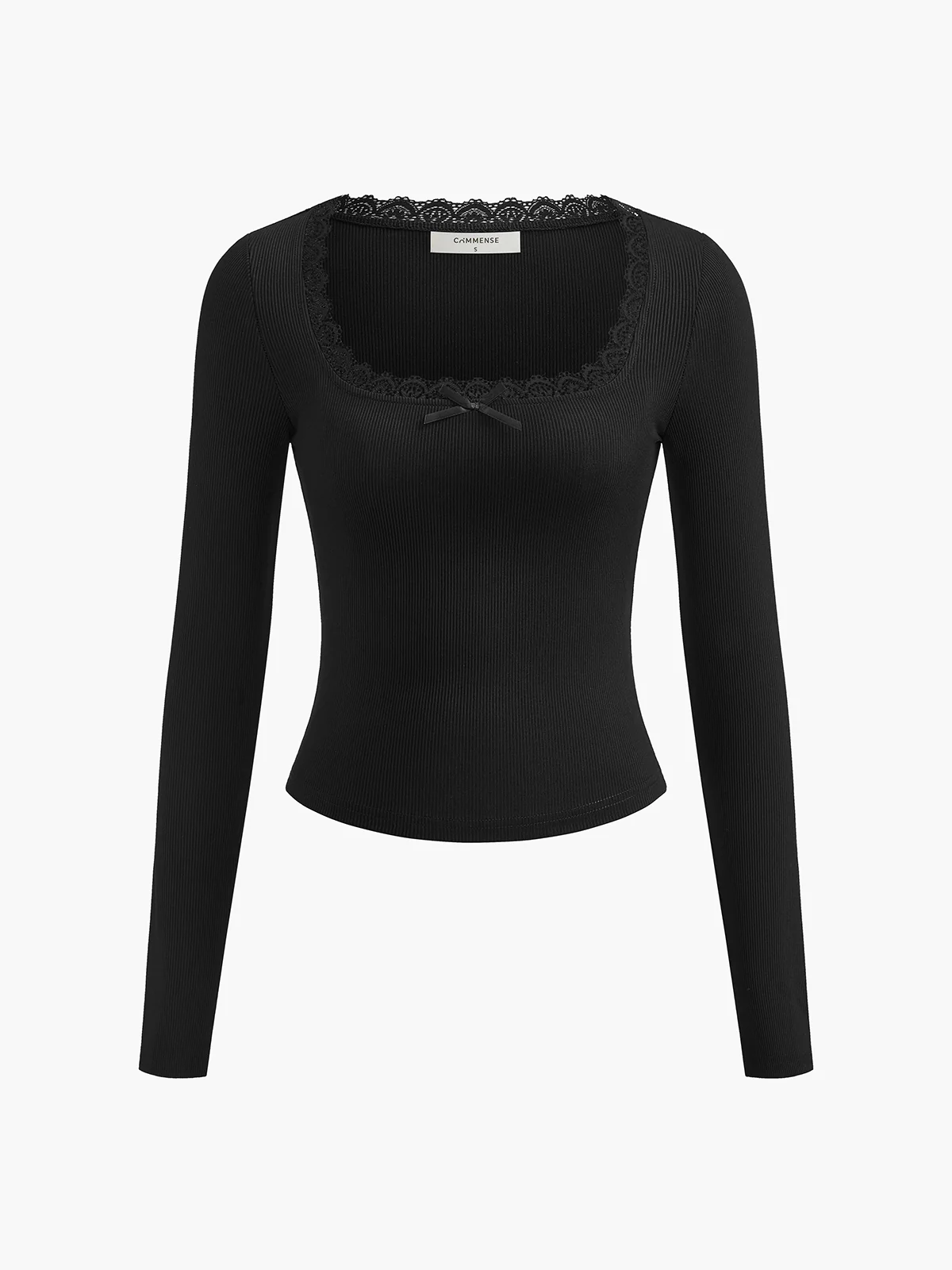 Lace Trim Long Sleeve Crop Top - Takermore