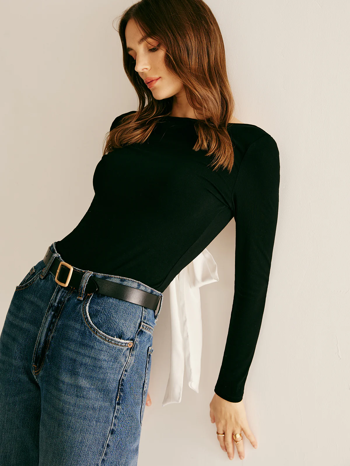 Backless Long Sleeve Tie T-Shirt - Takermore