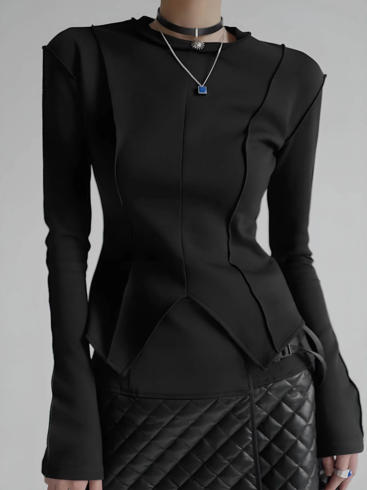 Piping Slim Jersey Blouse - Takermore