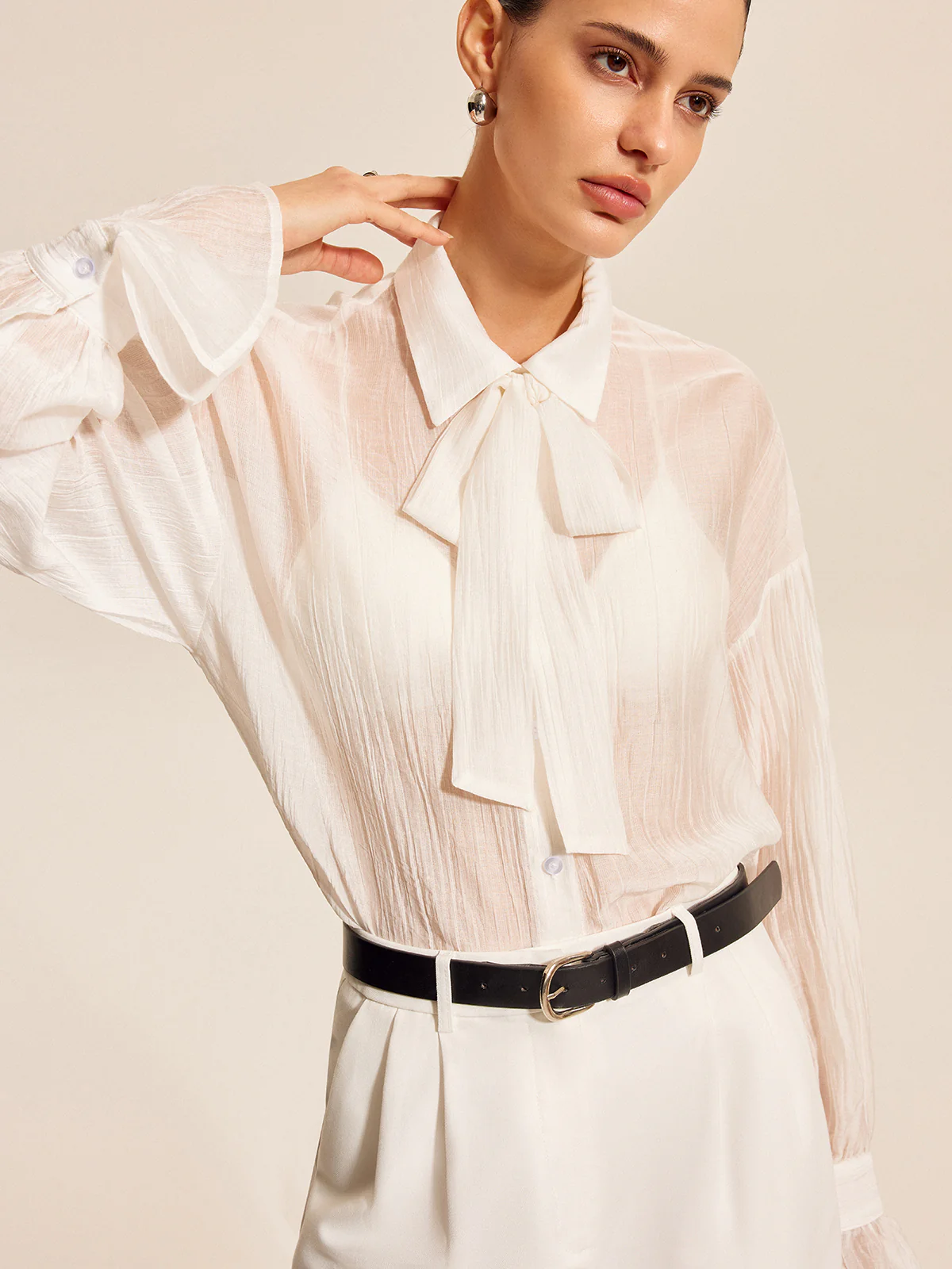 Sheer Bow Tie Blouse - Takermore