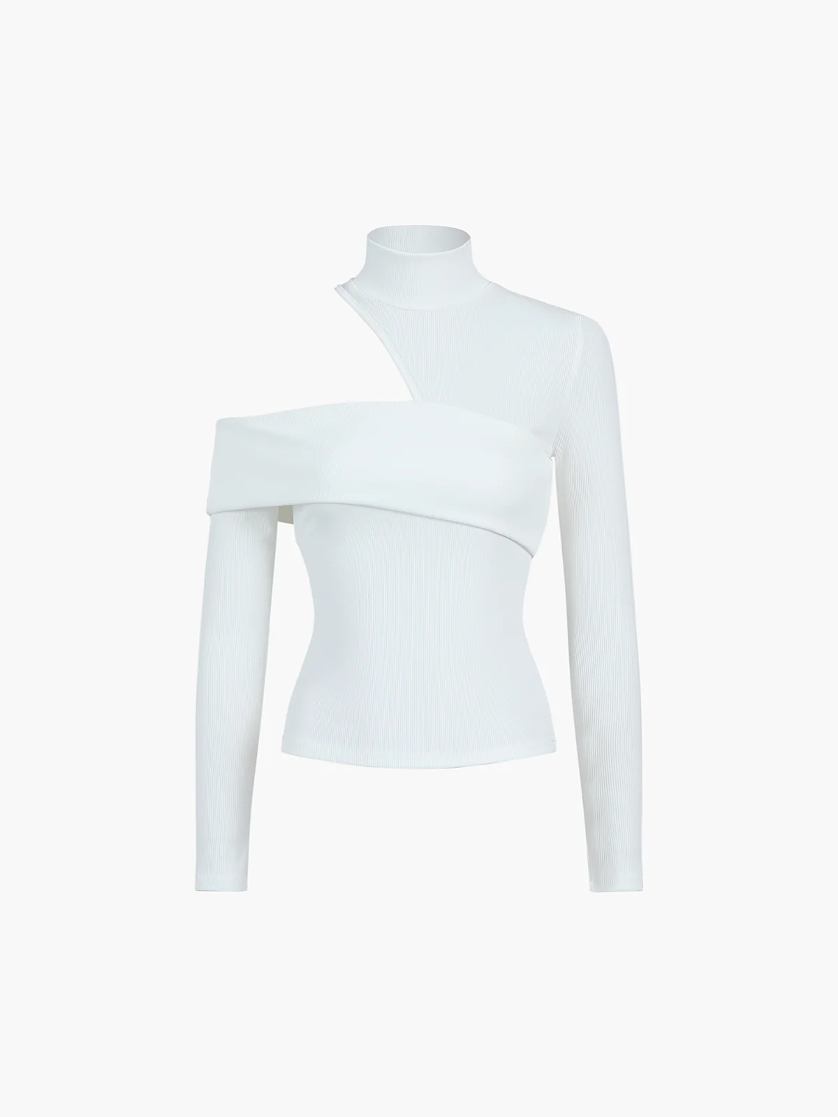 Mock Neck Oblique Cutout Rib Long Sleeve Knit Top - Takermore