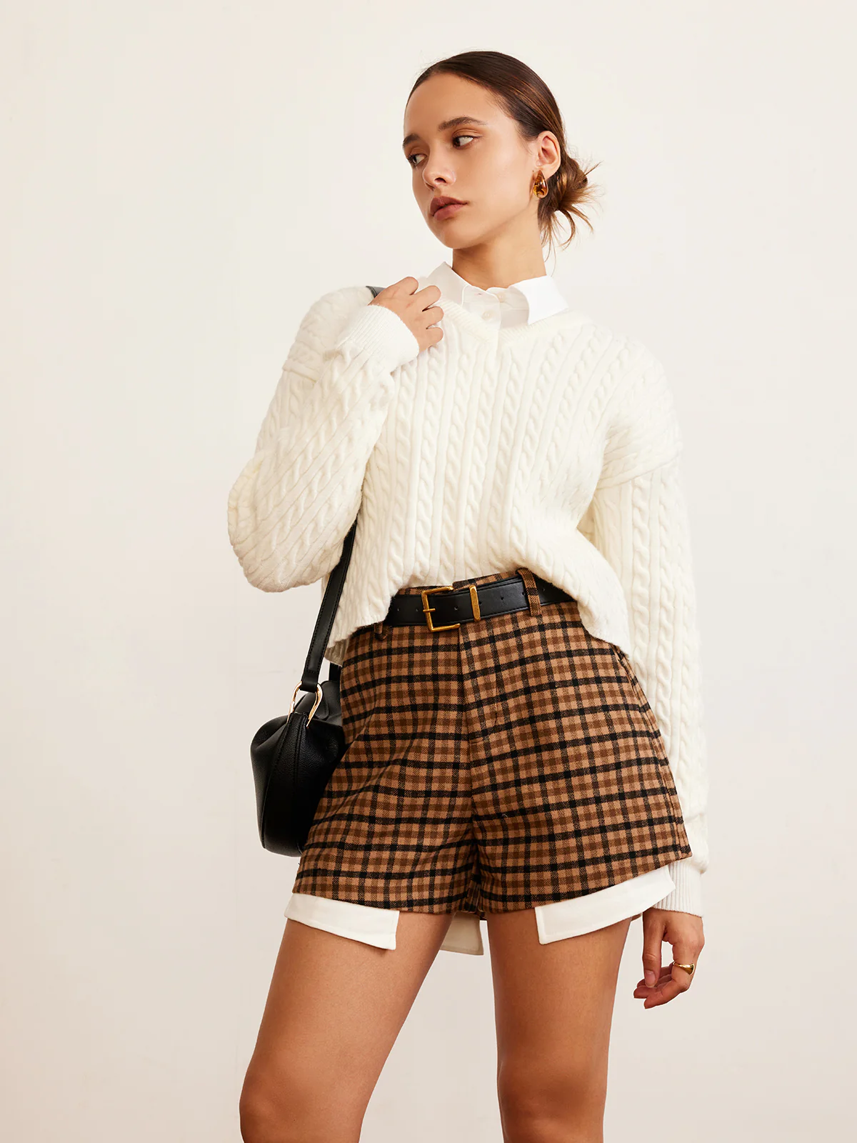 V-Neck Plain Cable Sweater - Takermore