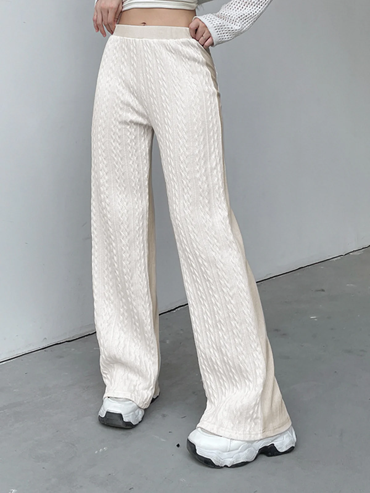 Cable Knit Wide Leg Pants - Takermore