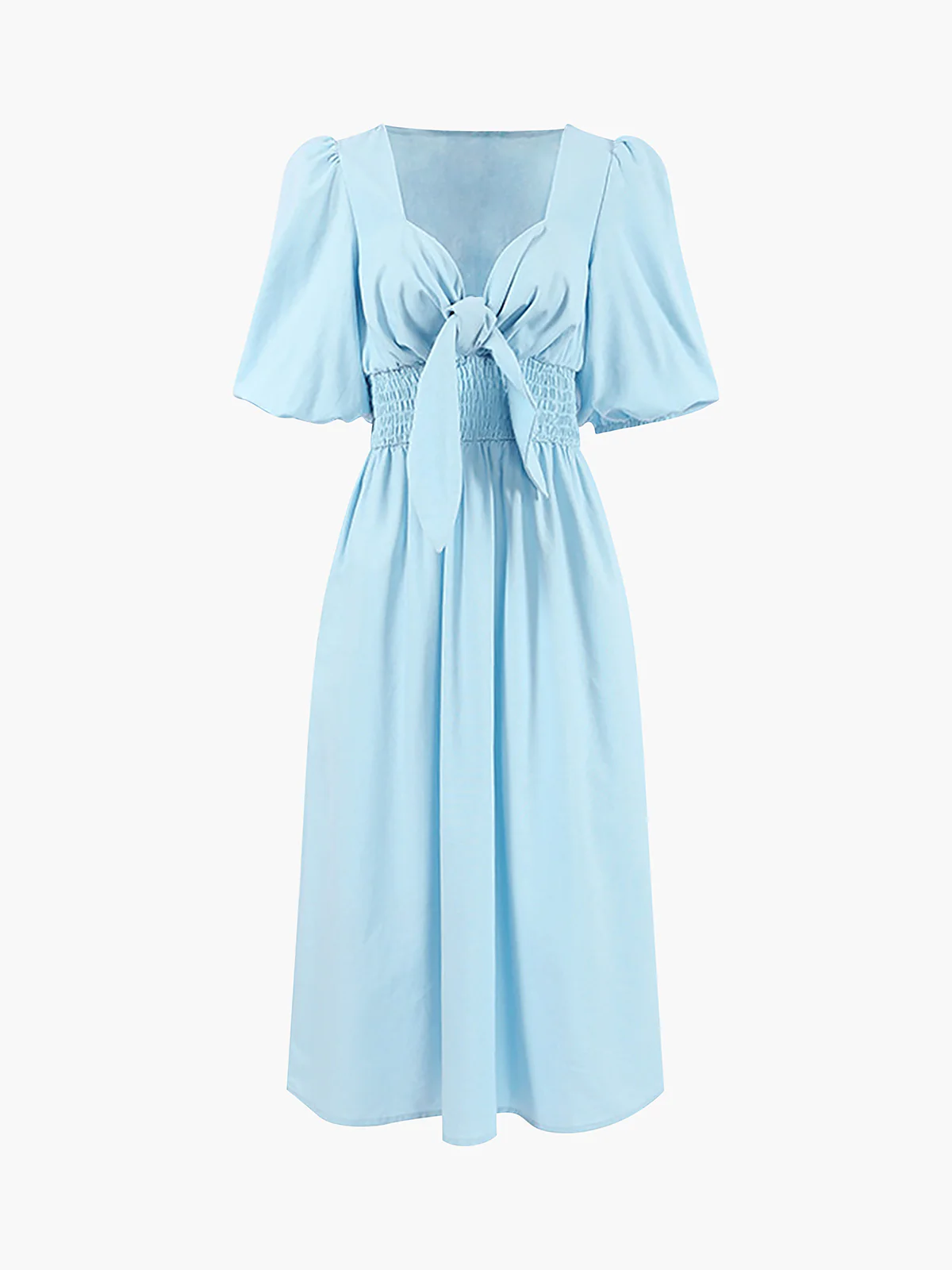 Linen Cotton Front Tie Midi Dress - Takermore