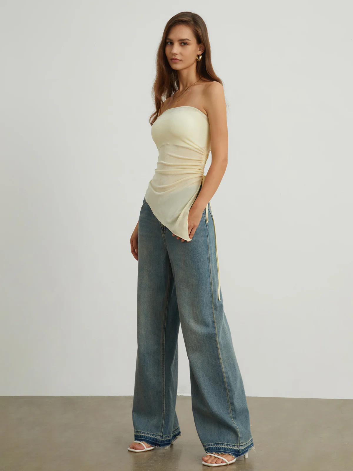 Sheer Drawstring Mesh Cover Up Tube Top - Takermore