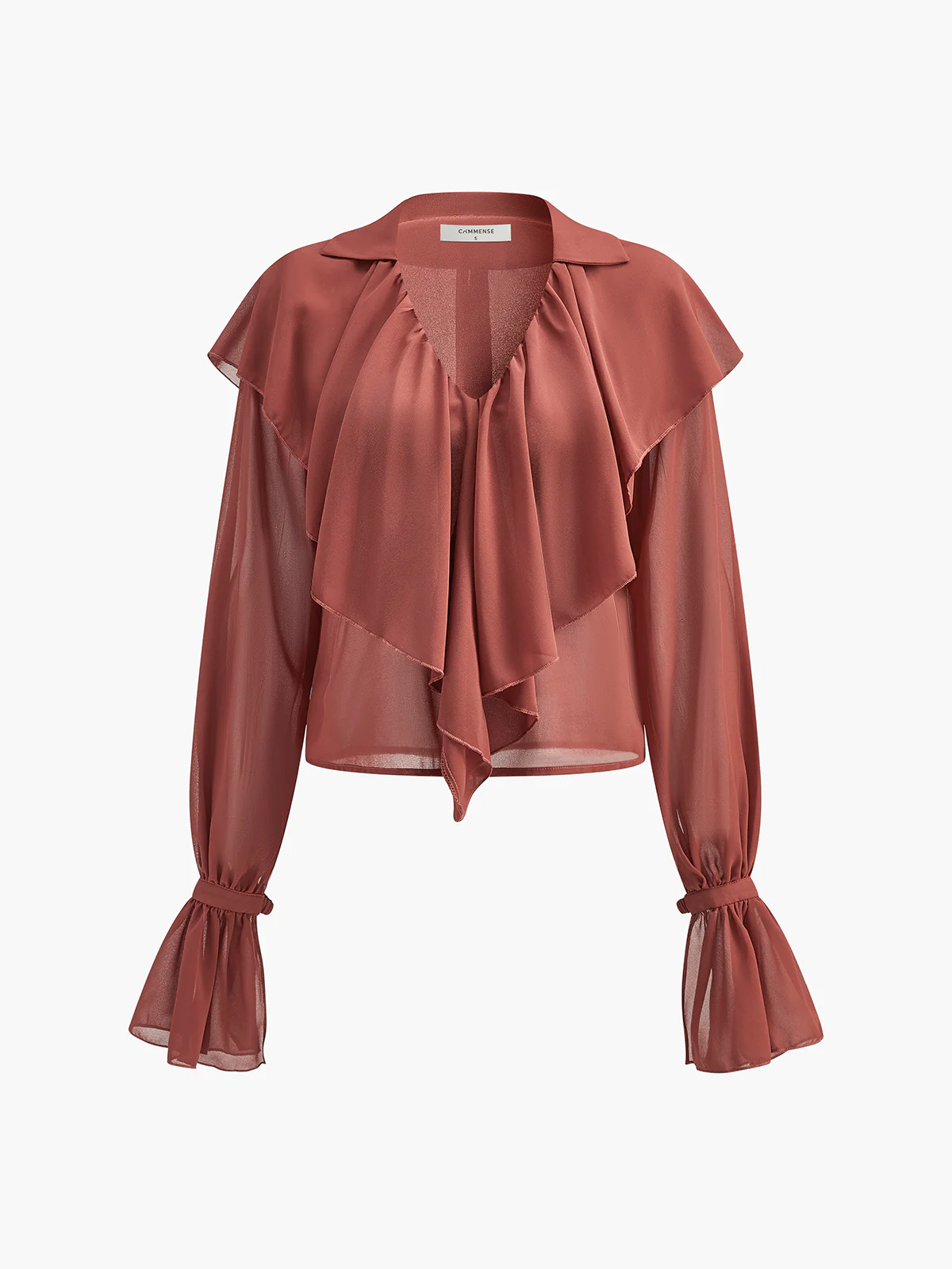 Semi-Sheer Chiffon Ruffle Blouse - Takermore