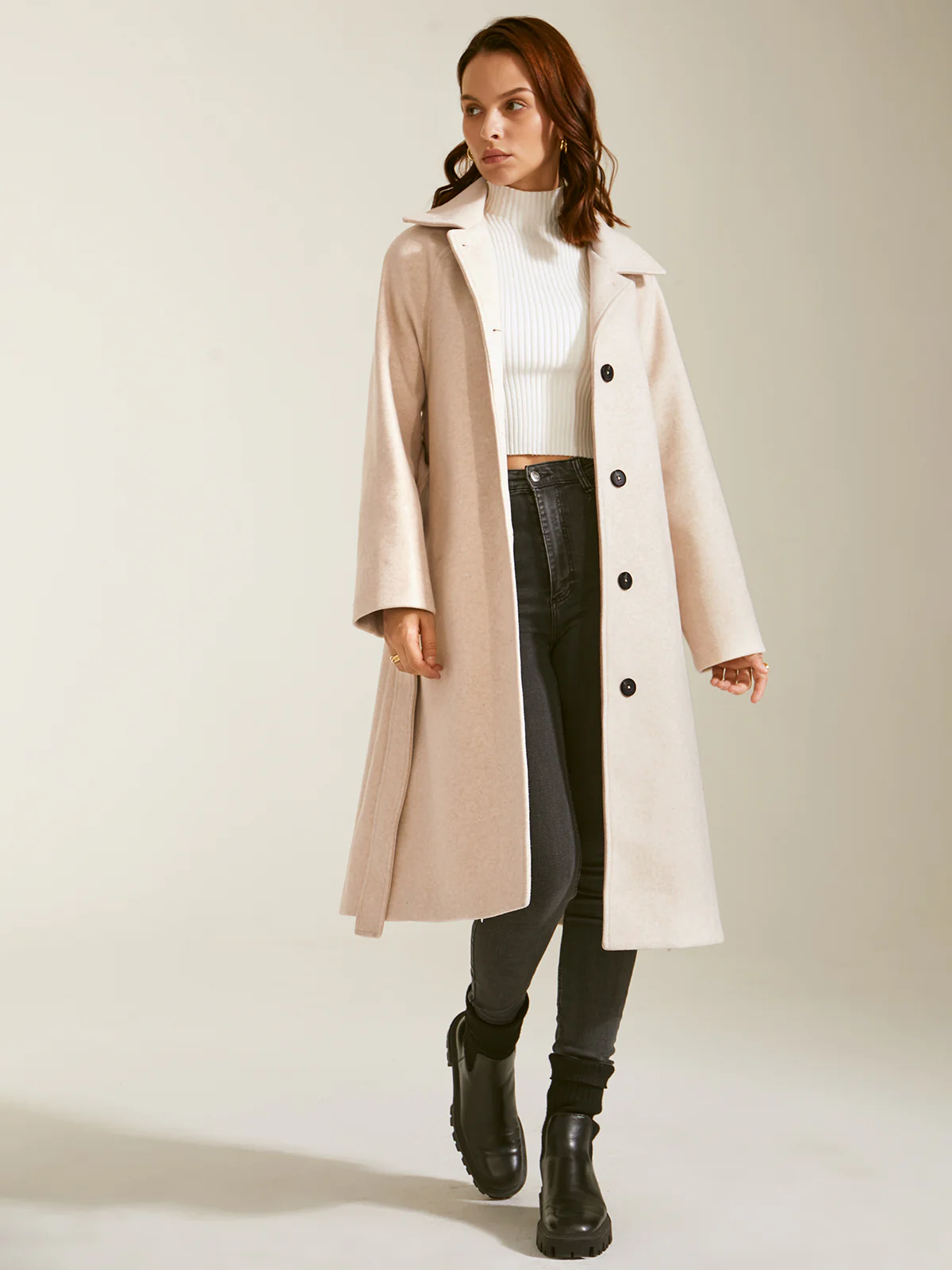 Brushed Wool Long Belted Overcoat - Takermore